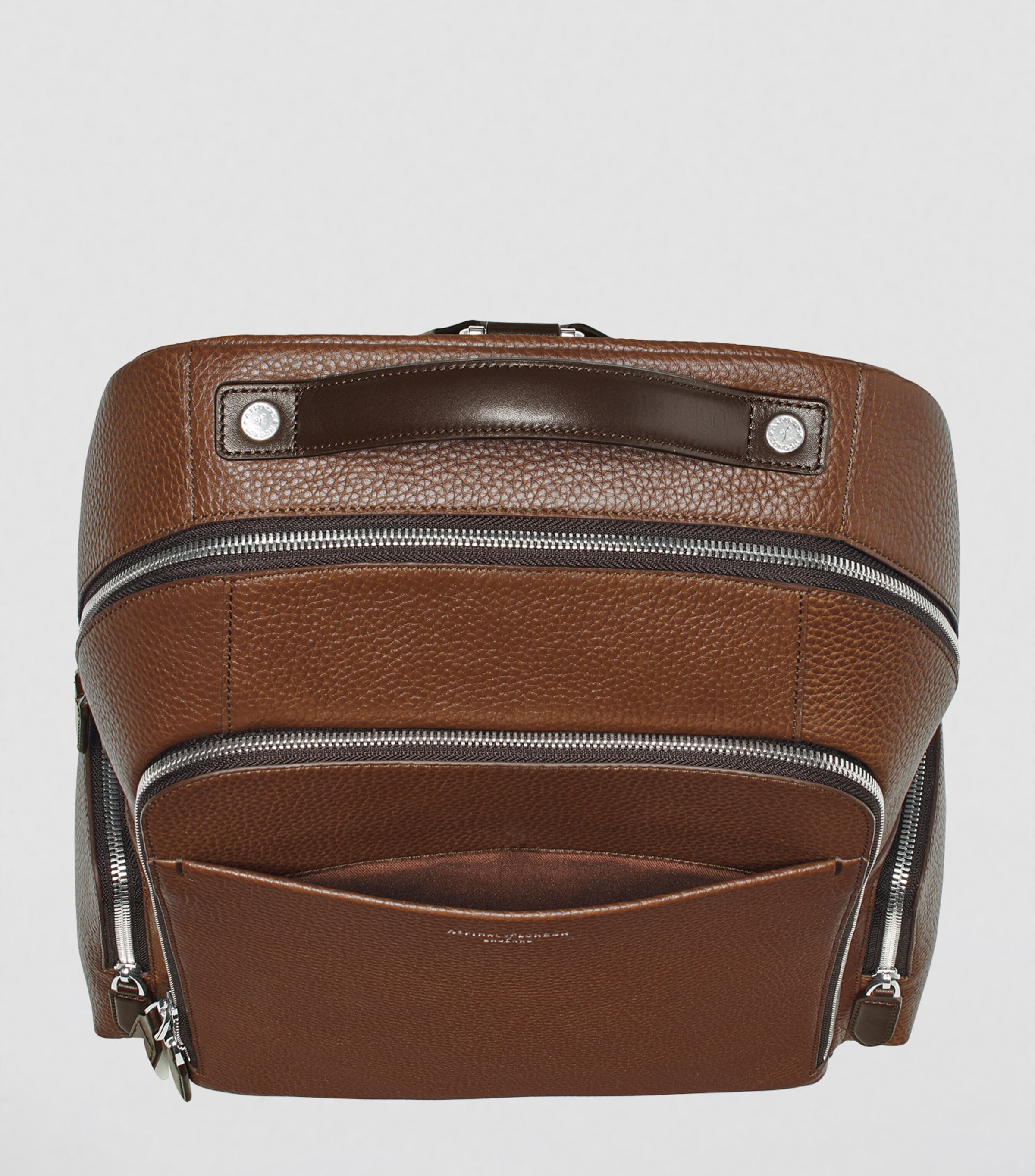 Pebble Leather Reporter Zipped Backpack TOBACCO Image 7