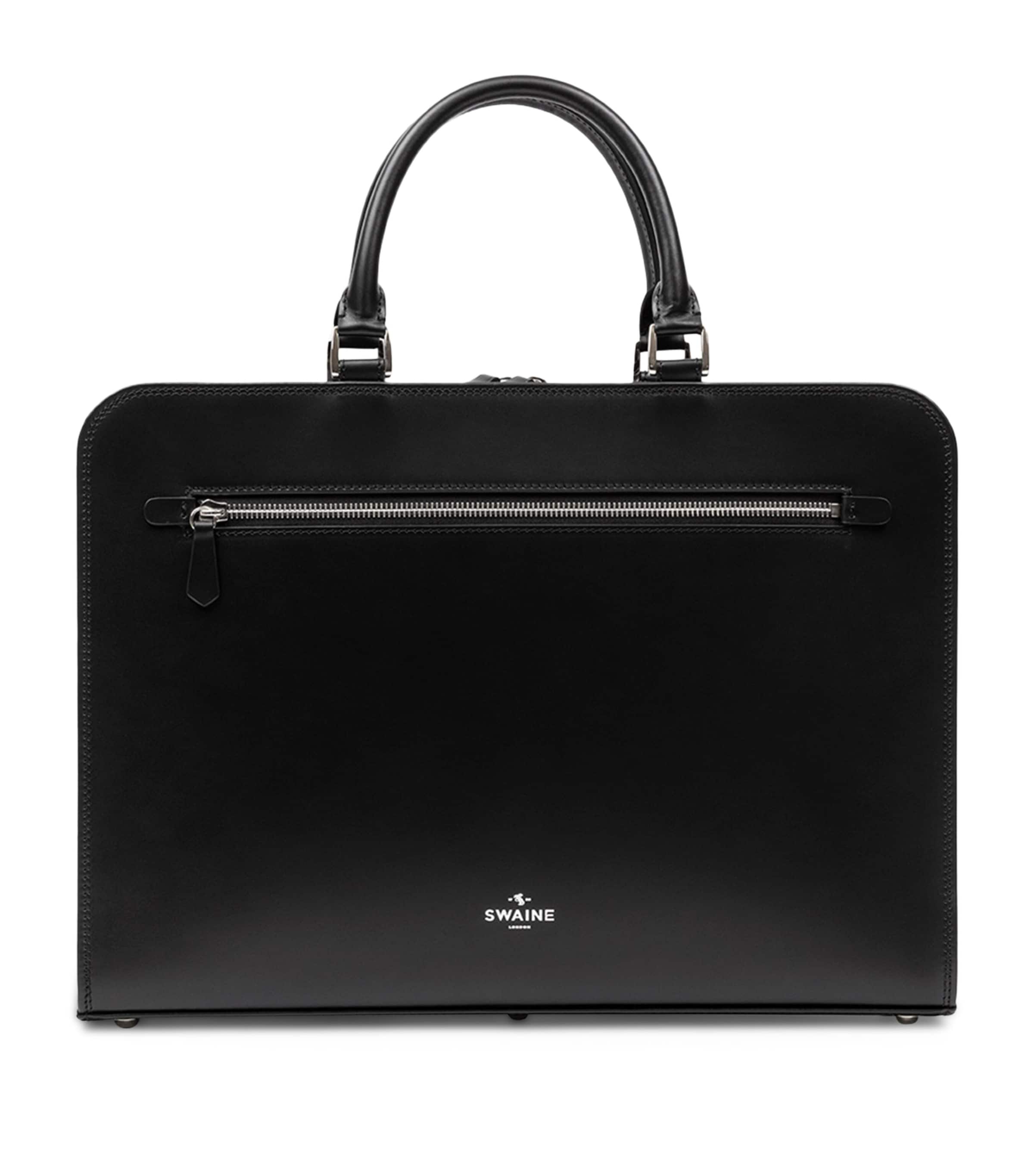 Swaine Leather Kensington Briefcase In Black