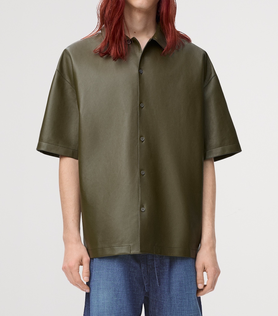 Leather Short-Sleeve Shirt KHAKI GREEN Image 3
