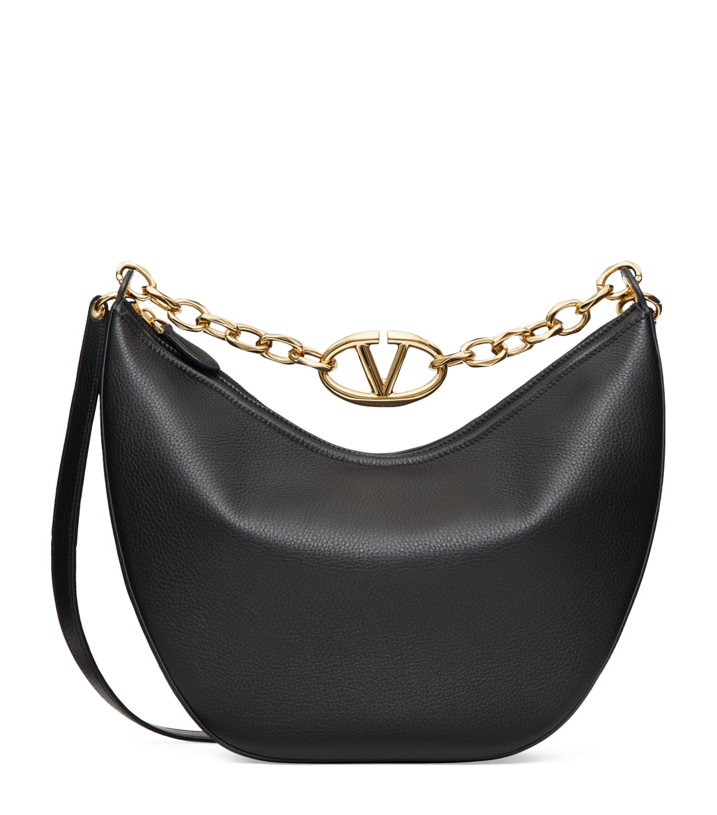 Shop Valentino Medium Leather Vlogo Moon Shoulder Bag In Black