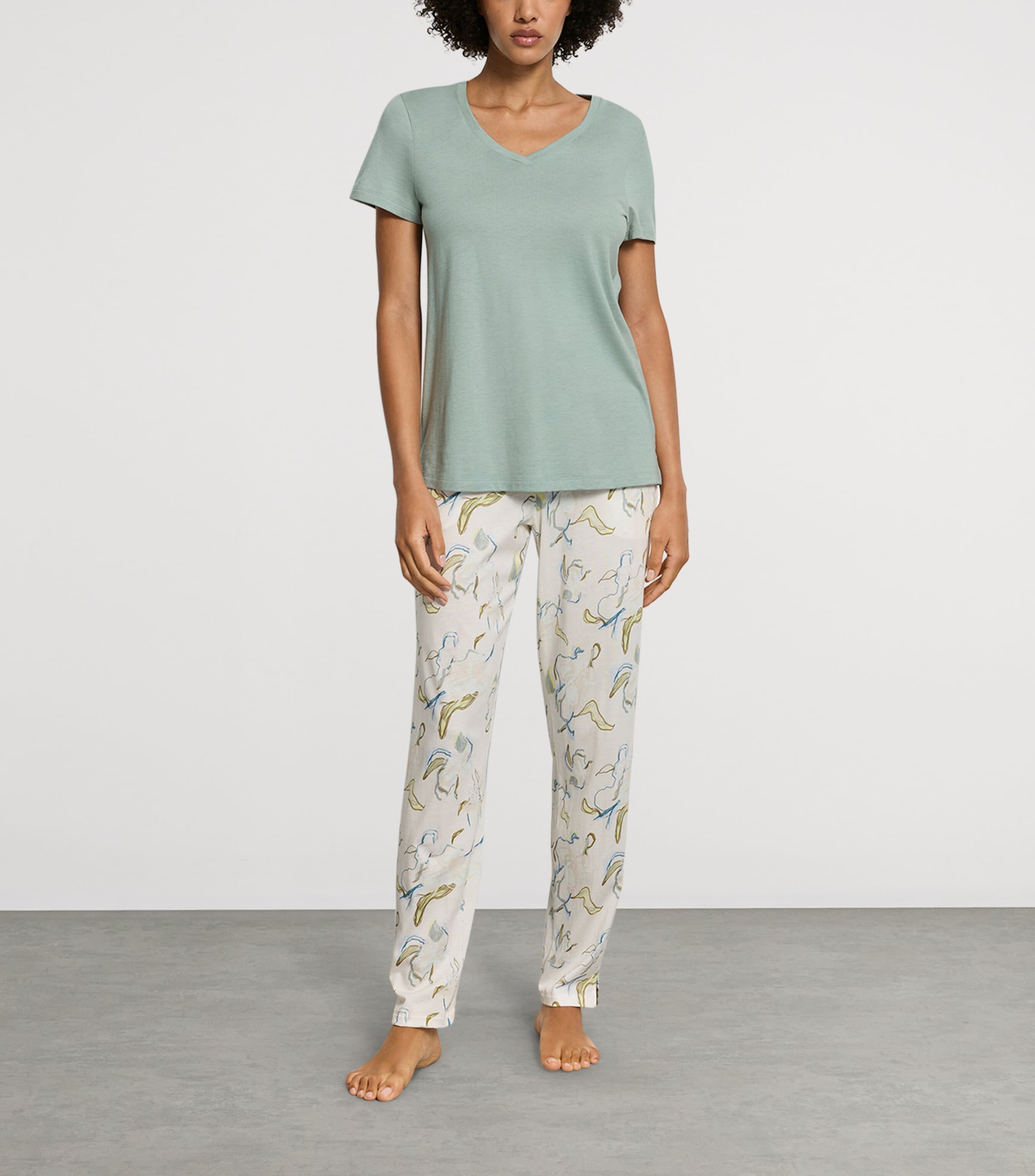 Hanro Womens Stretch-Cotton Sleep & Lounge T-Shirt Dark Seafoam Image 4