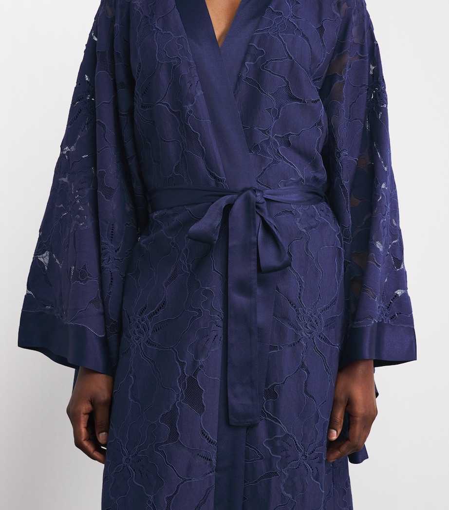 Bocan Womens Satin Lace-Trim Clematis Robe Navy Blue Image 3
