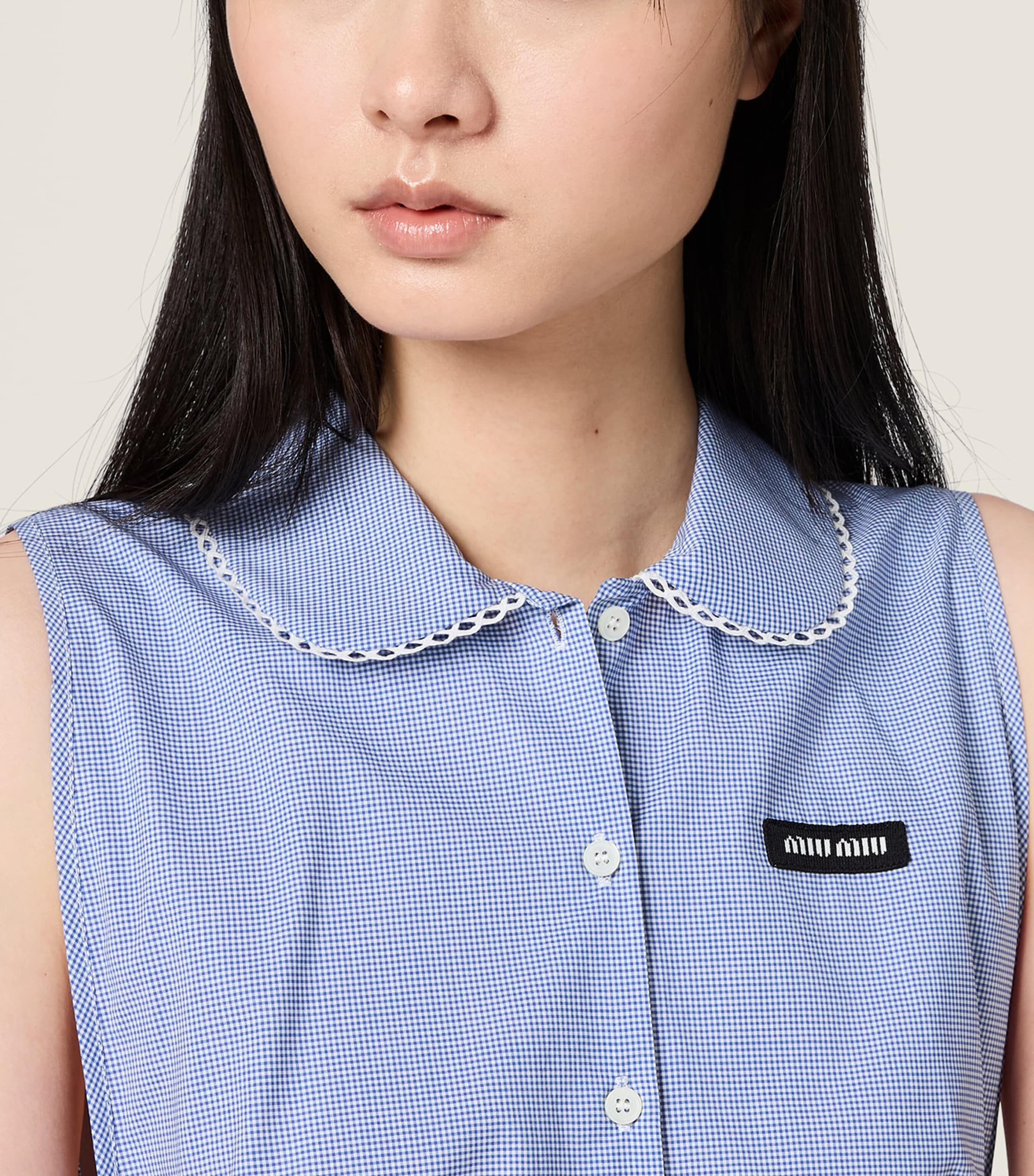 Miu Miu Womens Gingham Check Mini Dress White Image 4