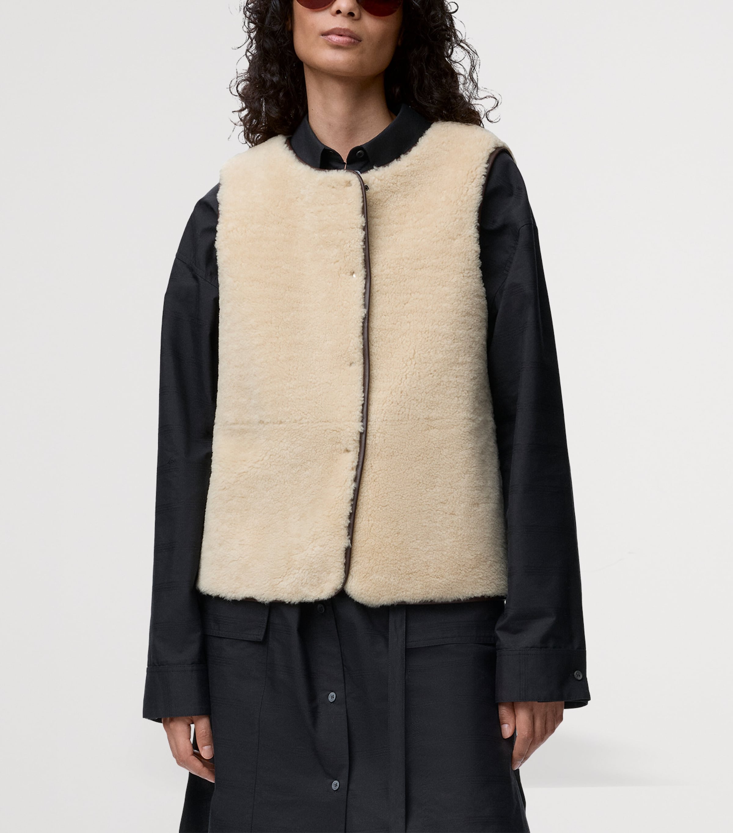 Shearling-Collar Jacket BLACK Image 6