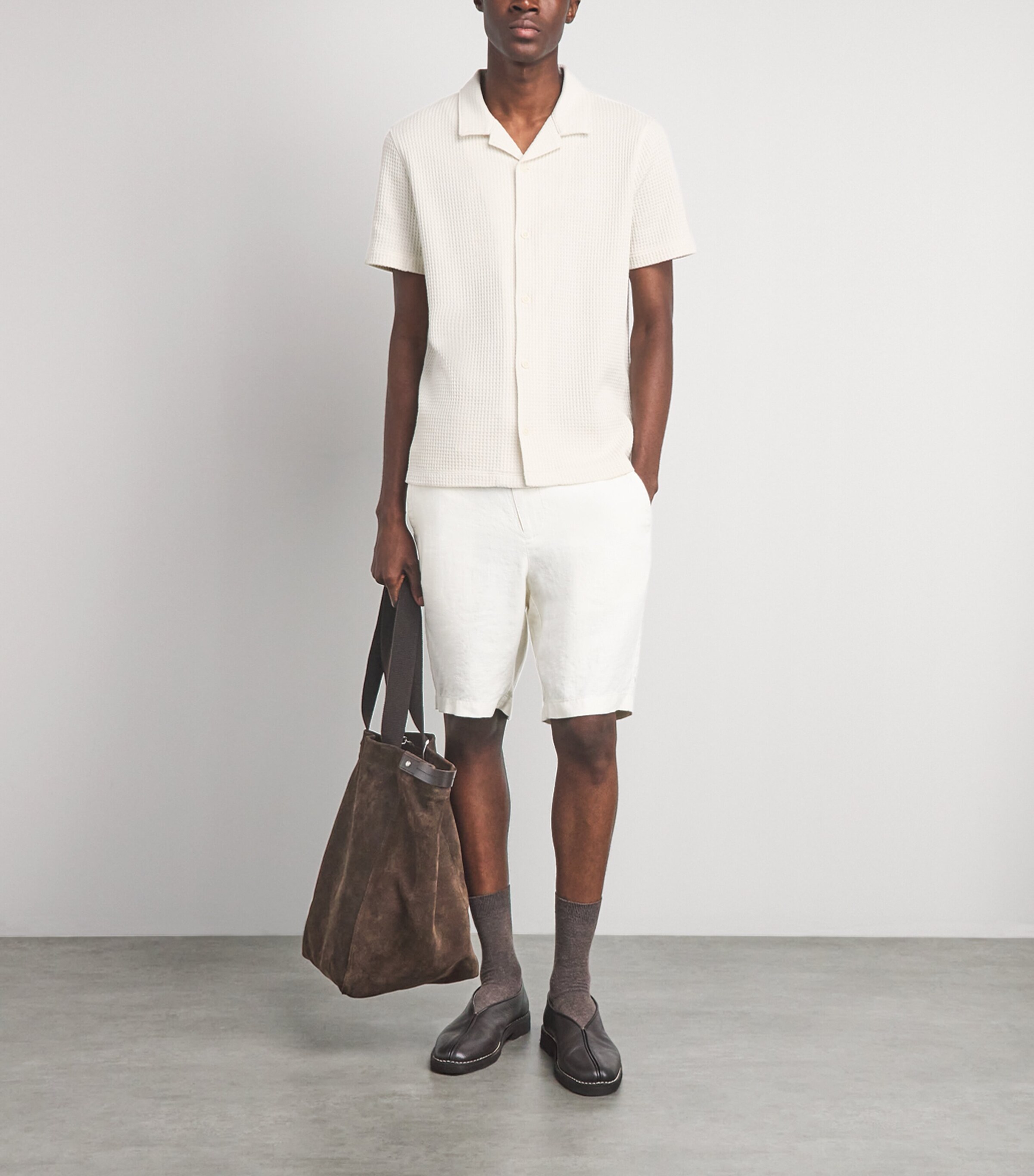 Vince Mens Waffle Knit Shirt Blanco Image 2