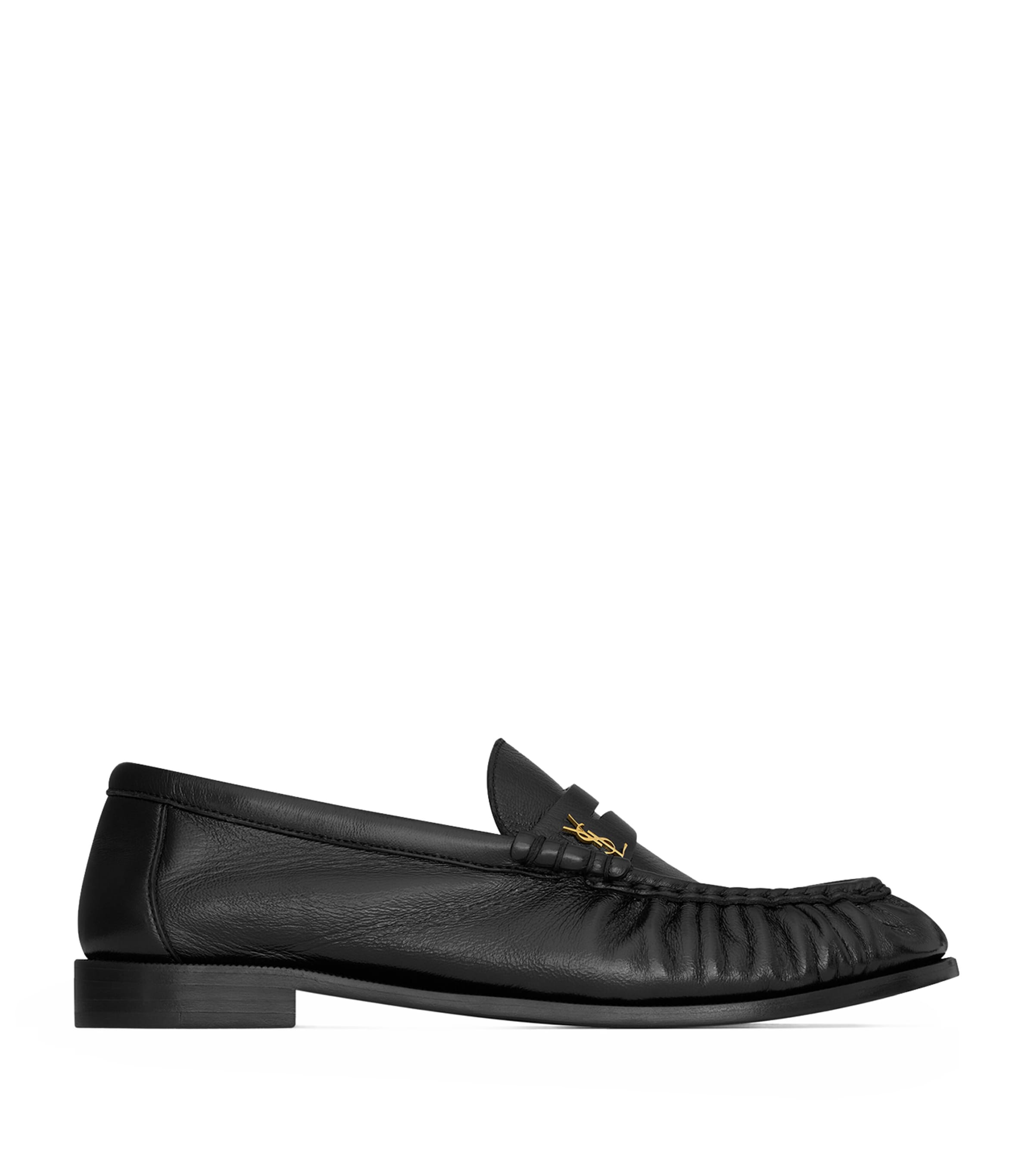 Saint Laurent Soft Loafers With Cassandre Decoration And Hand-stitched Moc Toe Shoes In Black