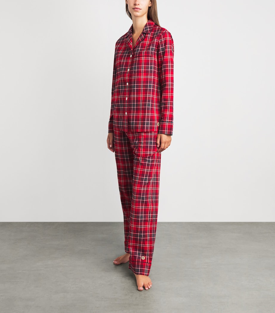 Harrods Womens Cotton Tartan Pyjama Set Red Image 2
