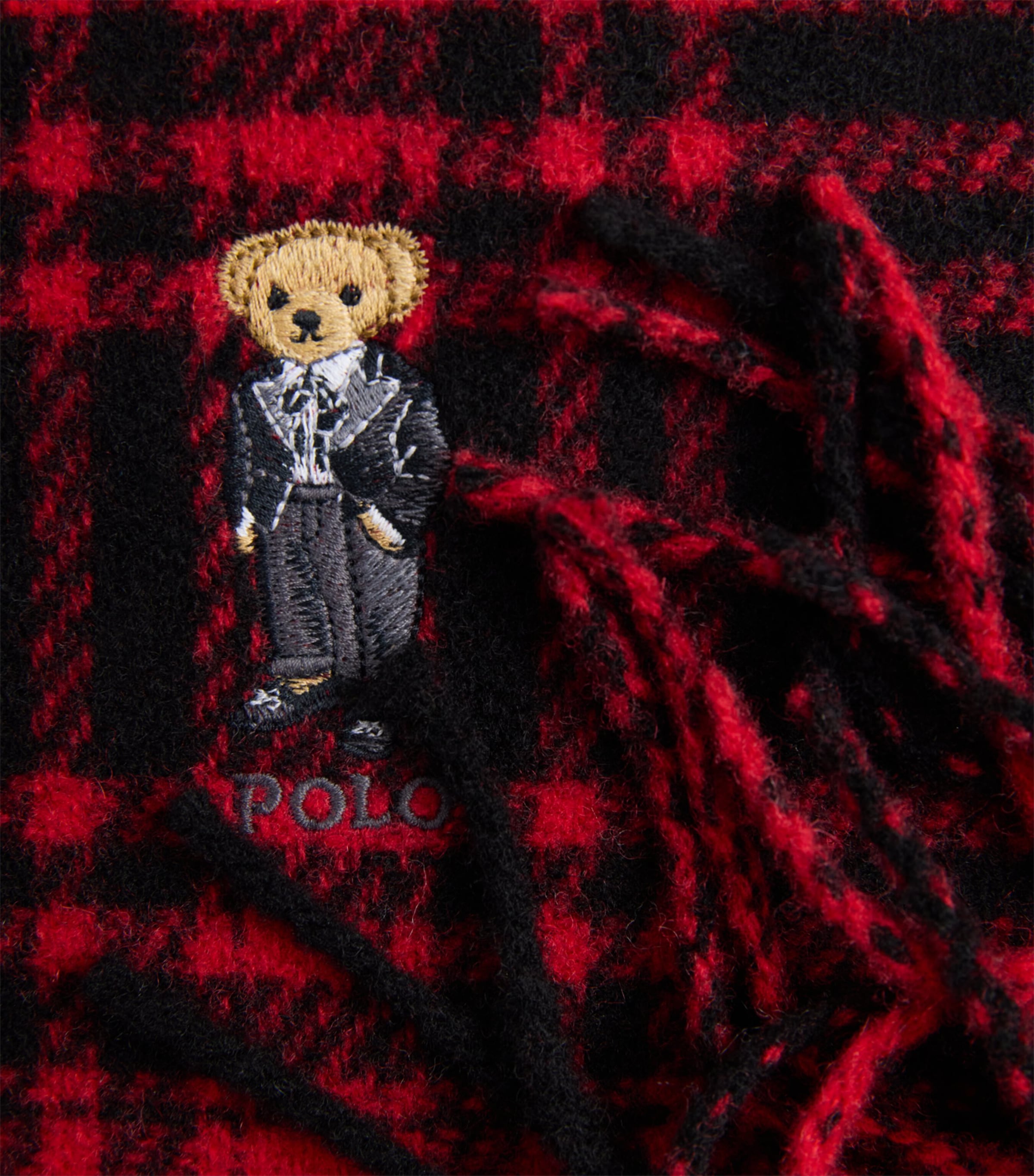 Wool Check Polo Bear Scarf RED Image 4