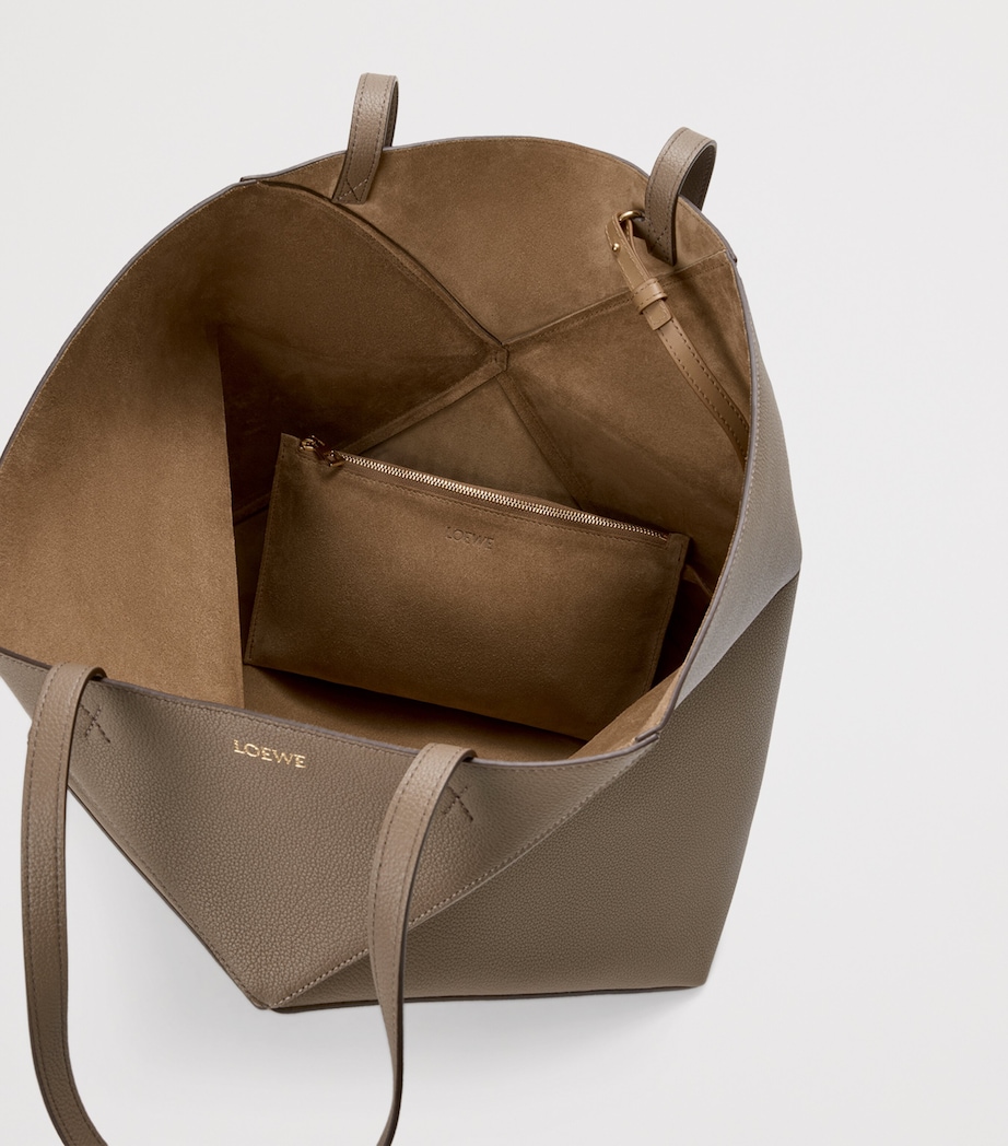 Large Leather Puzzle Fold Tote Bag TAUPE Image 4