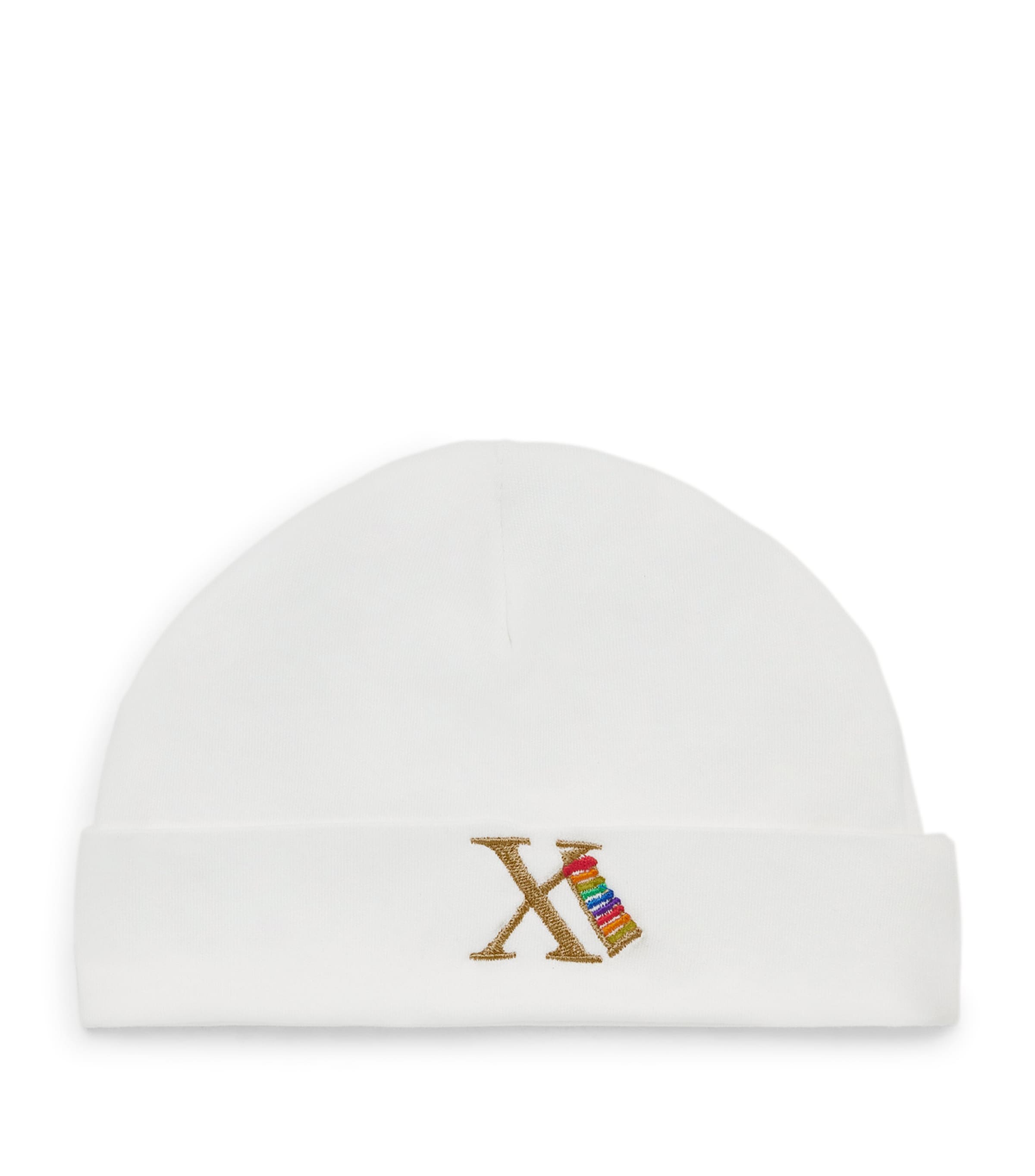 PAINT MY DREAMS Cotton Embroidered ‘X’ Beanie White Image 1