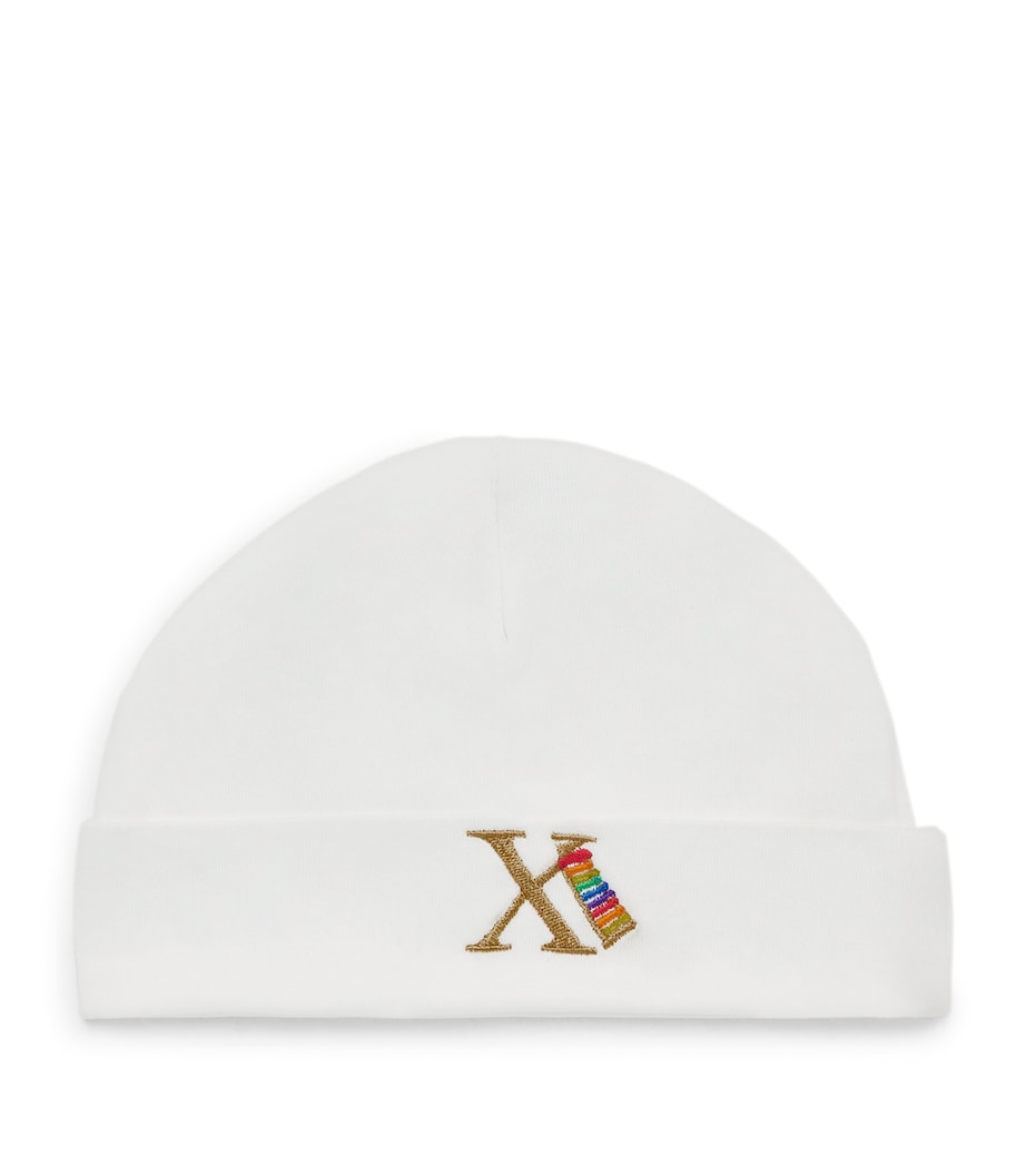 PAINT MY DREAMS Cotton Embroidered ‘X’ Beanie White Image 1