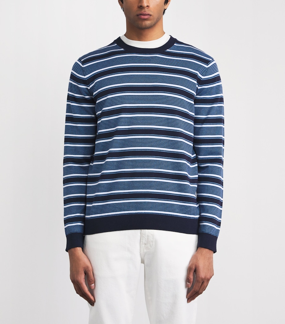 Falke Mens Cotton Stripe Sweater Dark Navy Image 4