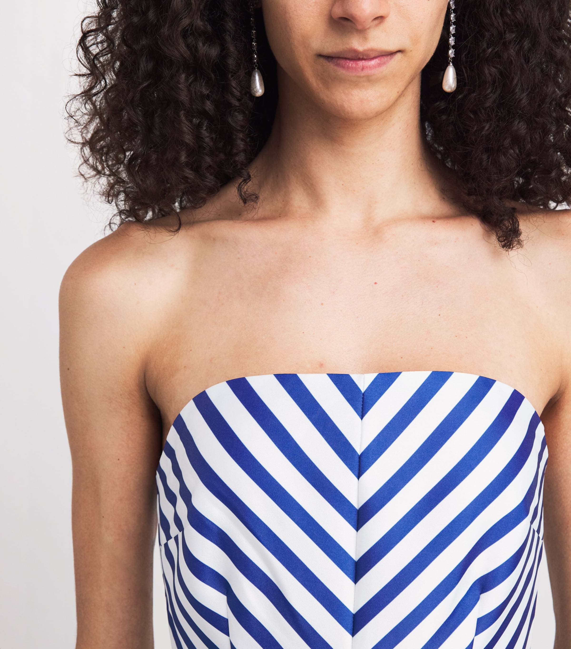 Self-Portrait Womens Stripe Strapless Midi Dress Navy Image 3