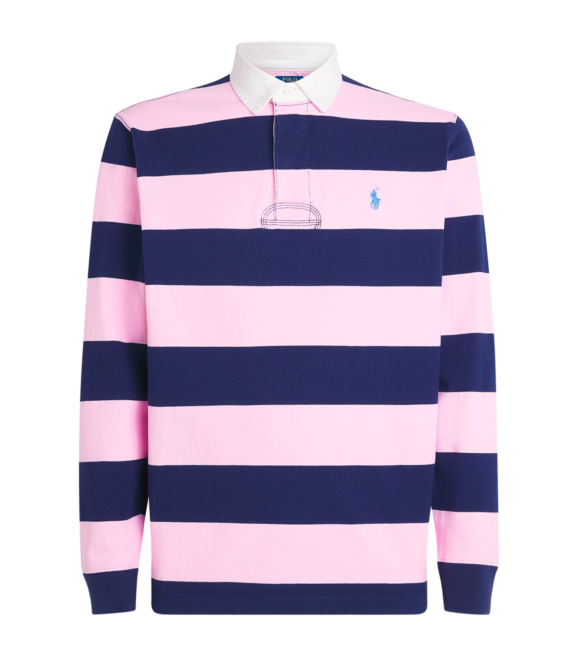 Polo Ralph Lauren Mens Cotton Stripe Polo Pony Rugby Shirt Carmel Pnk/nwprt Nvy Image 1