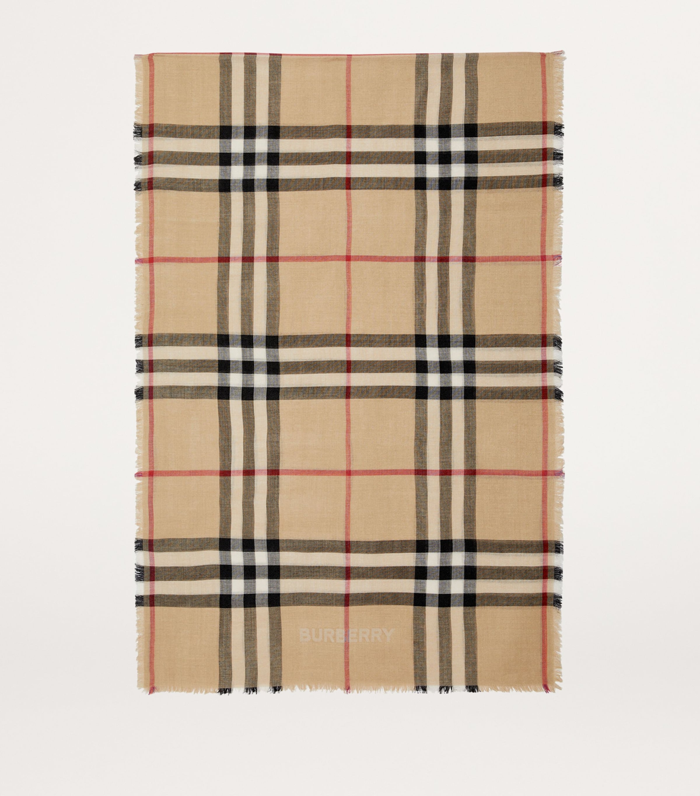 Wool-Silk Reversible Check Scarf SAND/LICHEN Image 2