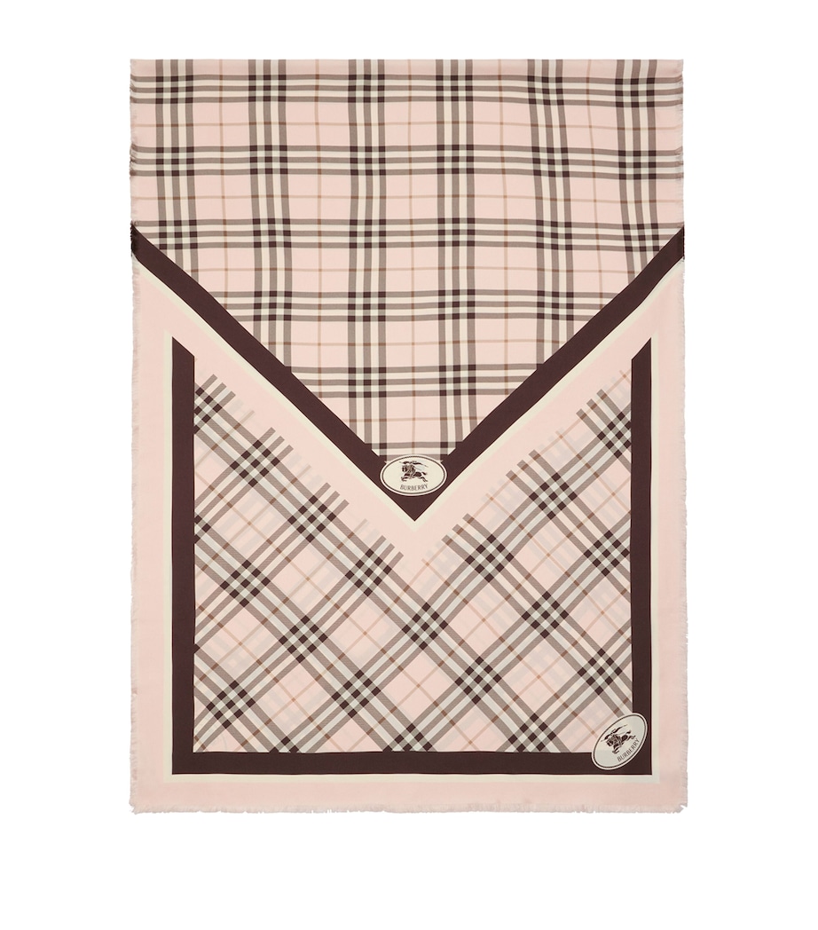 Silk Check Knight Motif Scarf BOW PINK Image 1