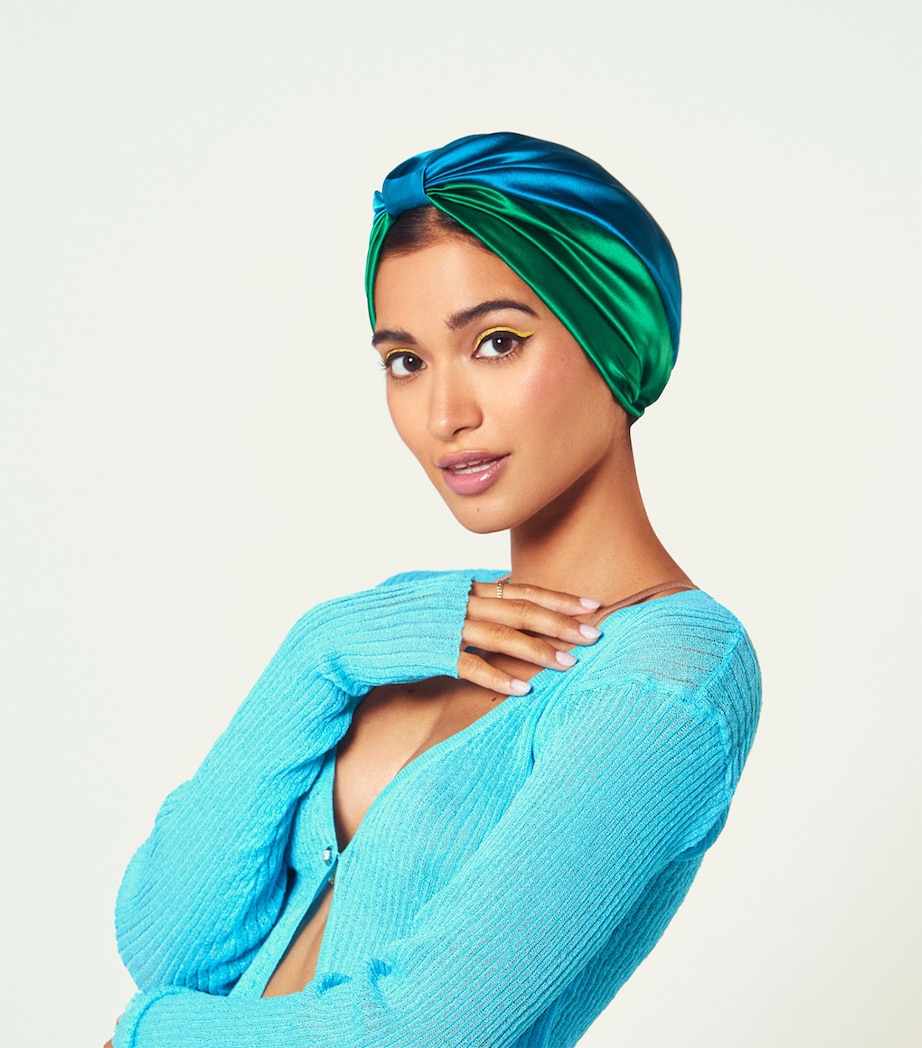 Mulberry Silk Hair Wrap BLUE AND GREEN Image 2