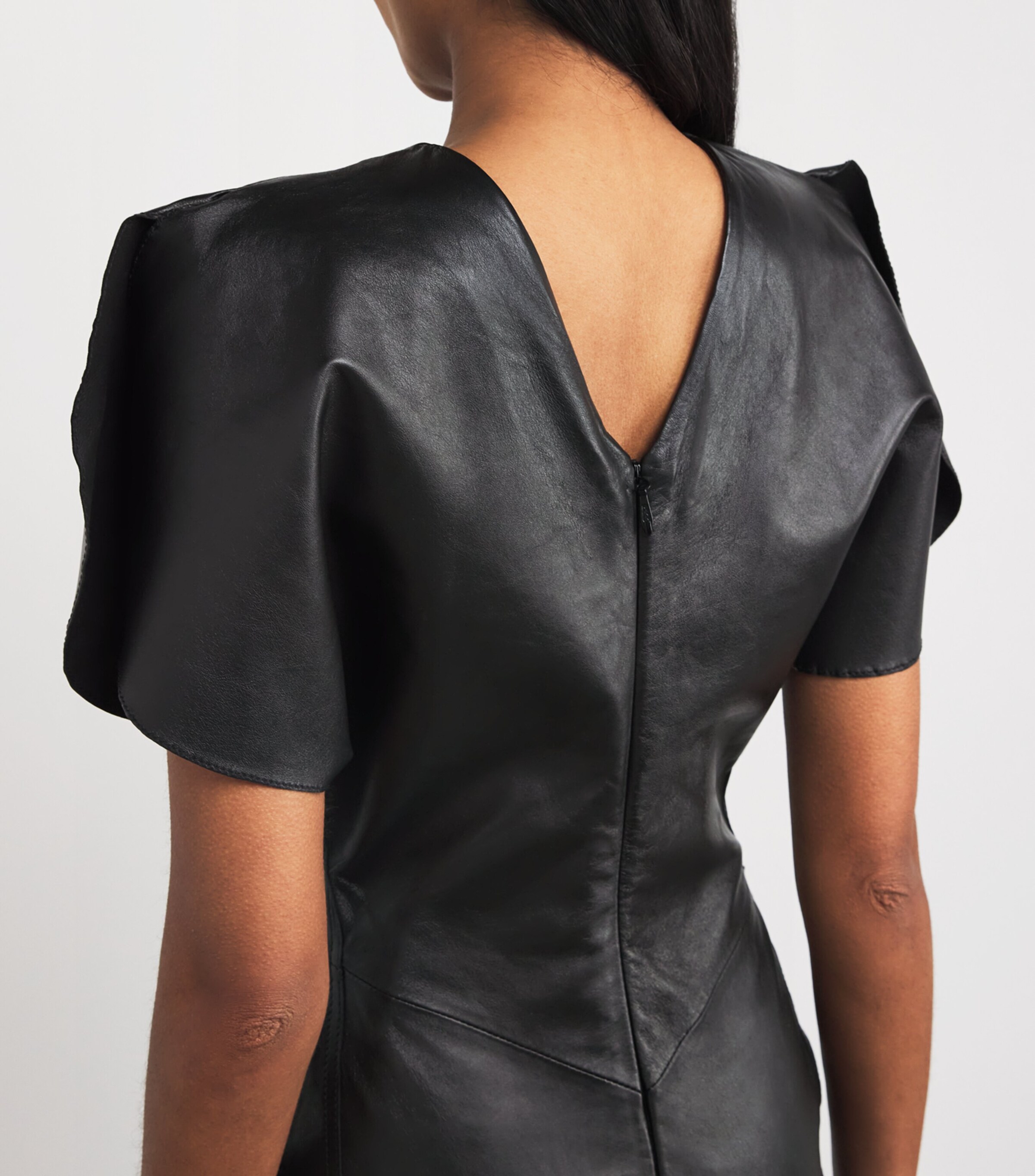 Victoria Beckham Womens Leather Gathered Waist Midi Dress Black Image 4