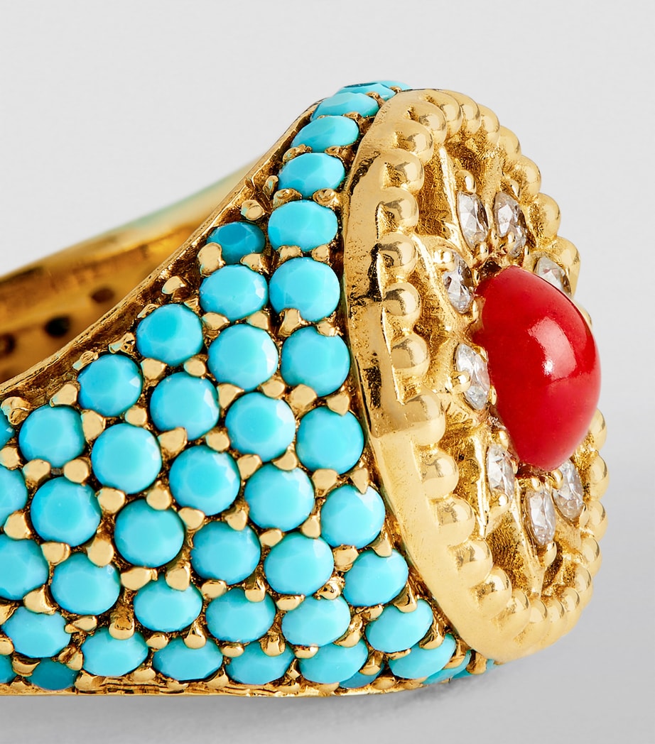 Yellow Gold, Diamond and Mixed Stone Arabesque Pinky Ring MULTI Image 7