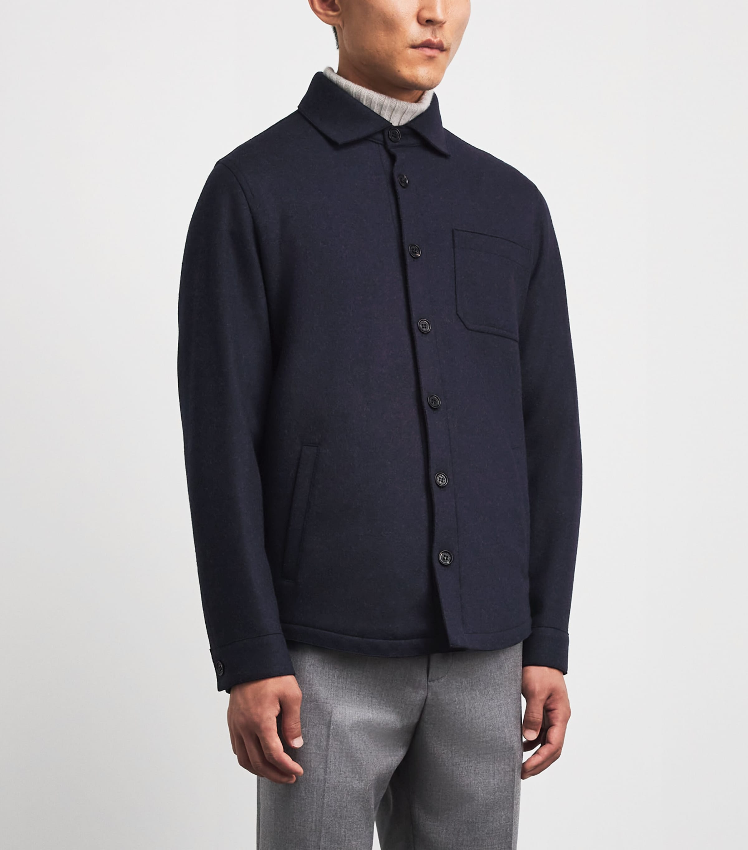 Maurizio Baldassari Mens Virgin Wool-Blend Overshirt Night Shadow Blu Image 4
