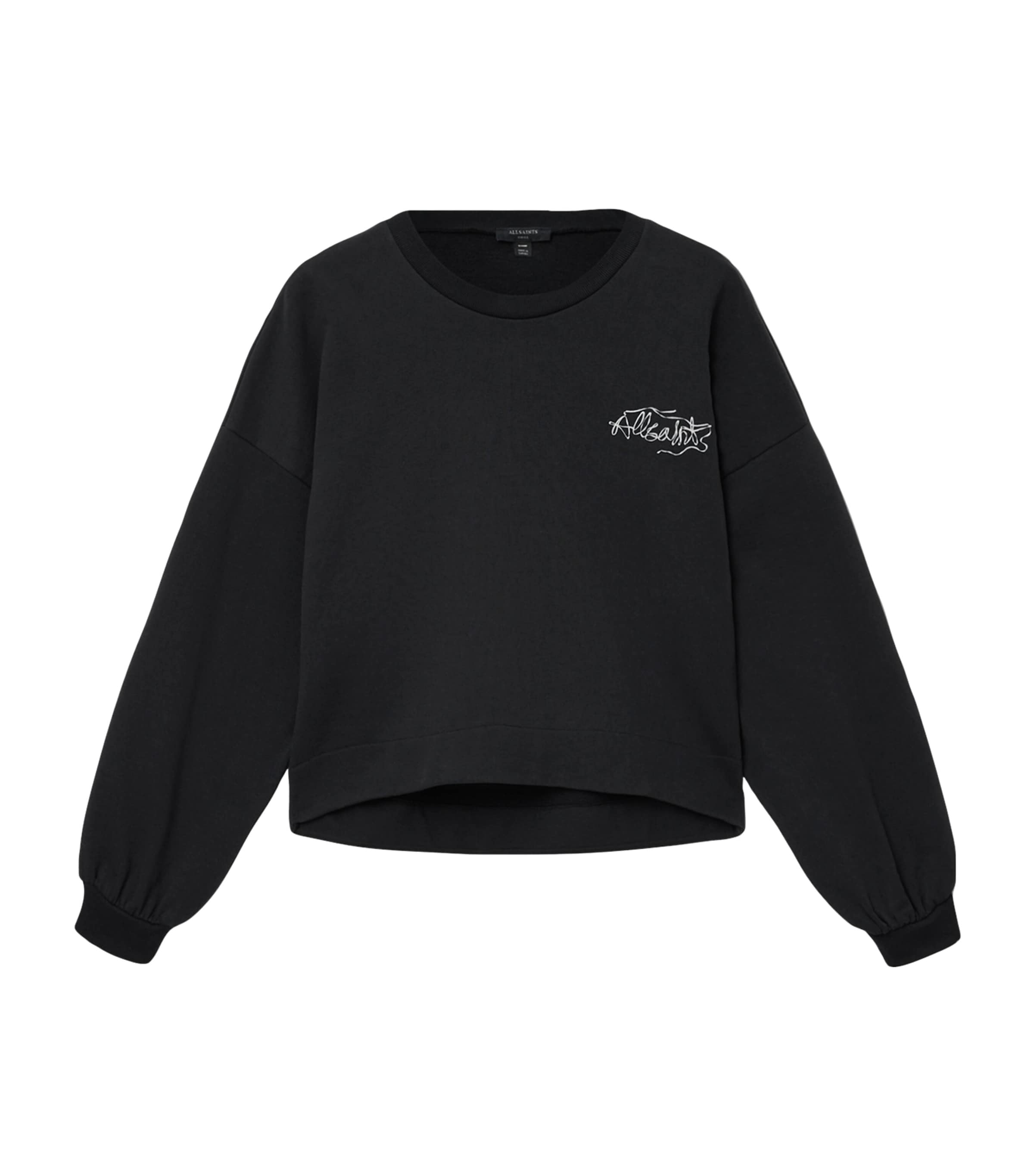 Allsaints Womens Washed Black Lila Branded-print Cotton-jersey Sweatshirt In Black
