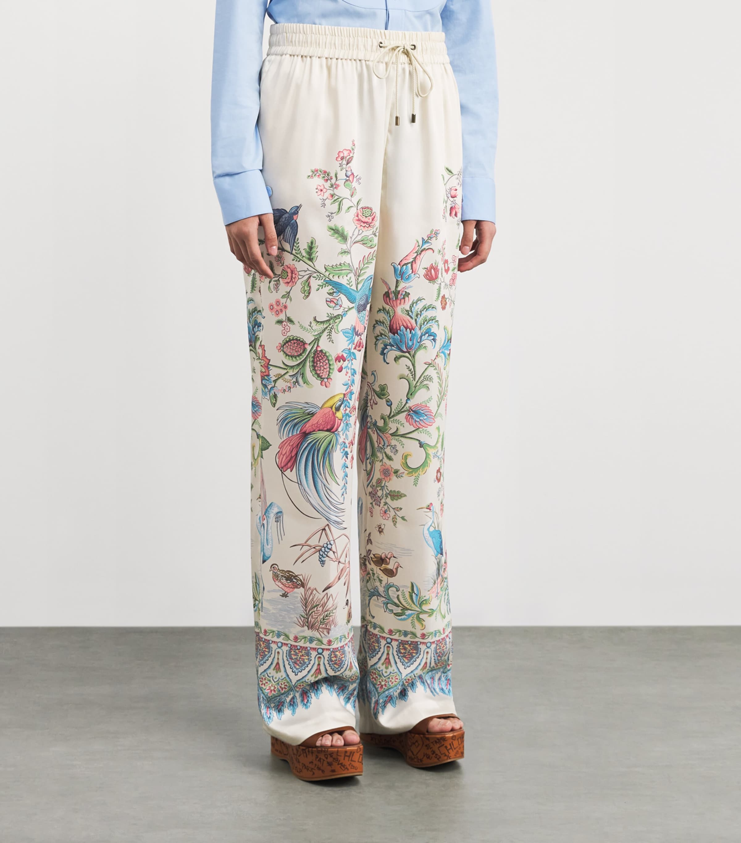 Satin Embroidered Wide-Leg Trousers X0802 Image 3