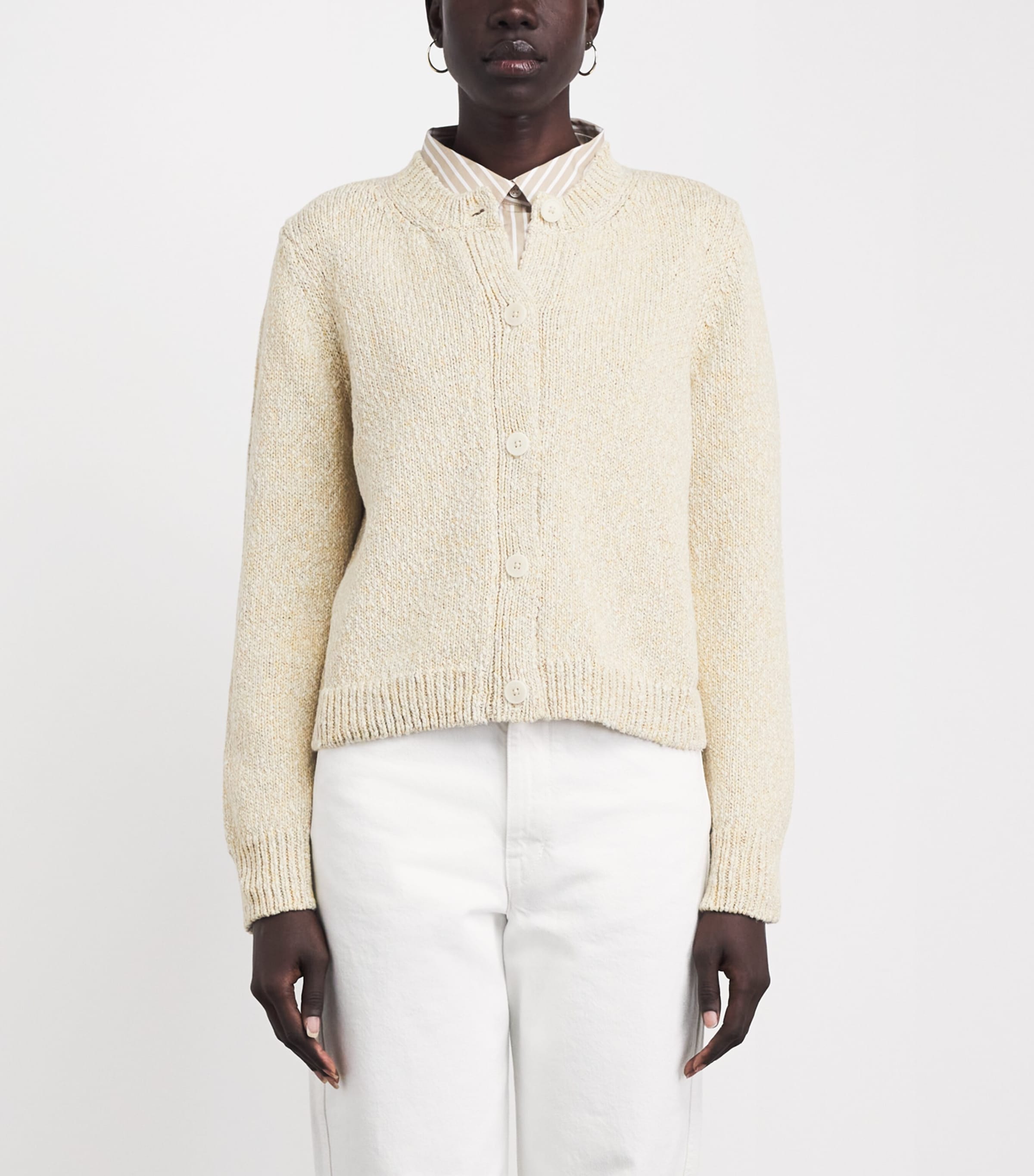 ME+EM Womens Cotton Knitted Button-Up Cardigan Yellow Mouline Image 4