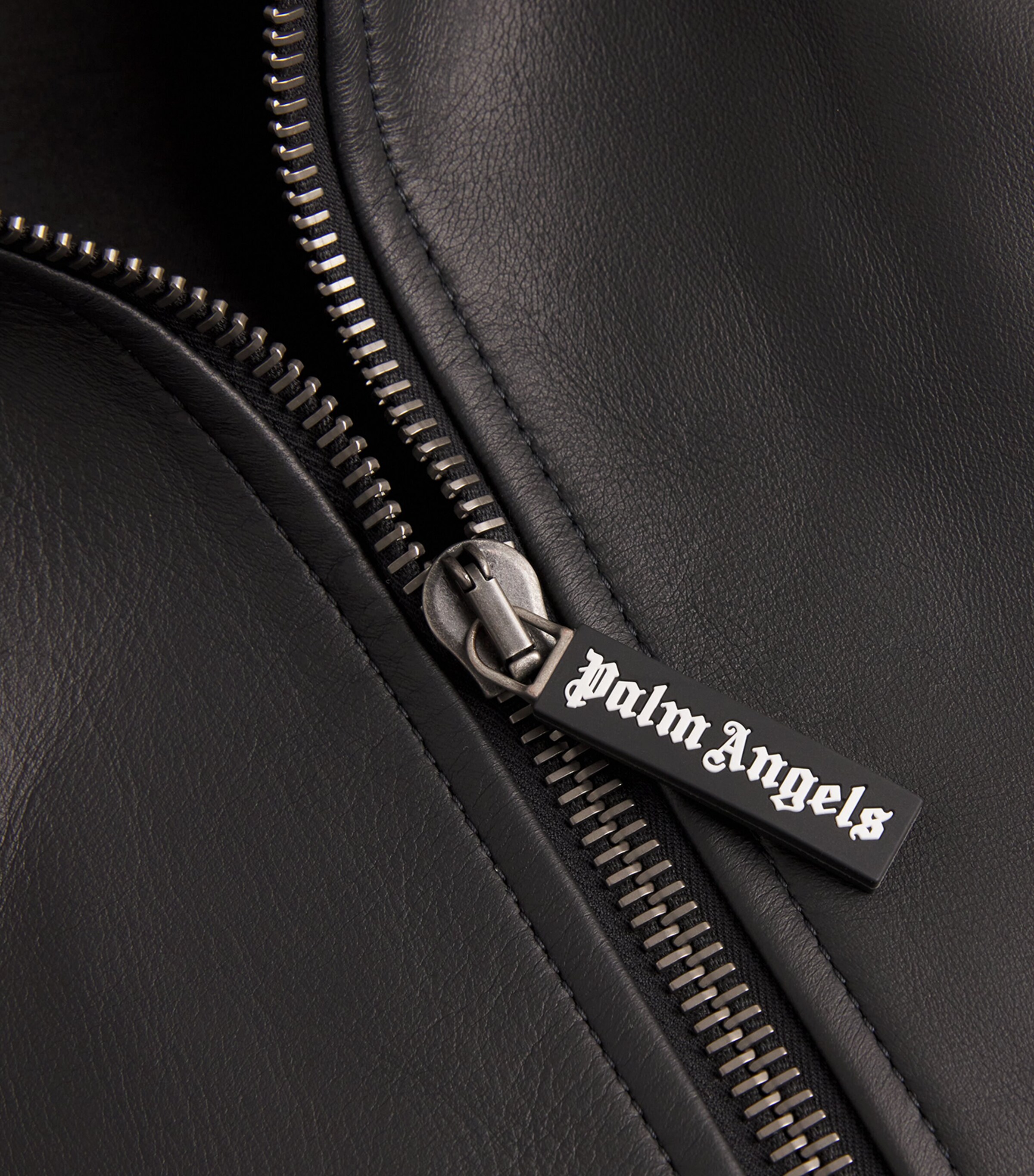 Palm Angels Mens Leather Logo Bomber Jacket Black Off White Image 5