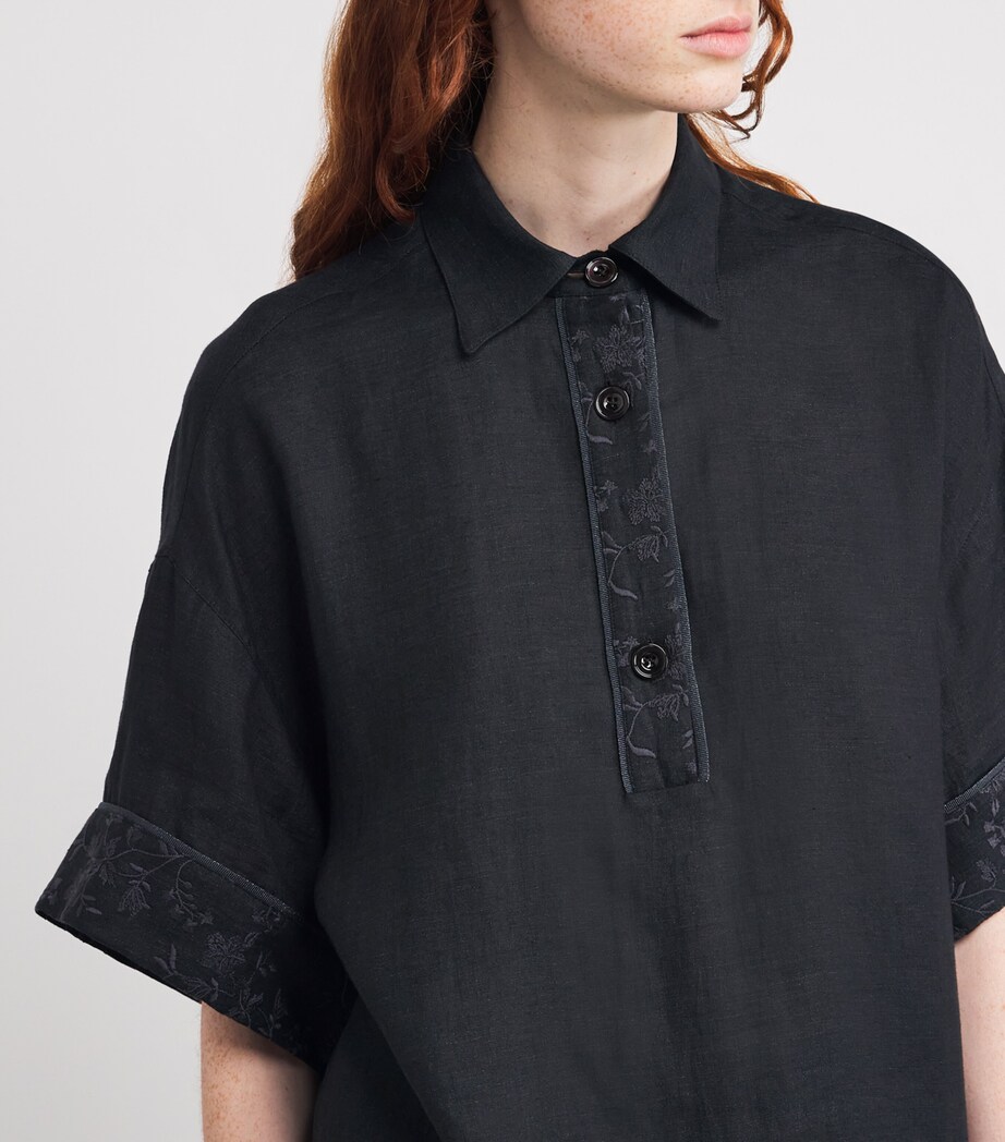 Eleventy Womens x Harrods Linen Embroidered Collared Shirt Nero Image 6