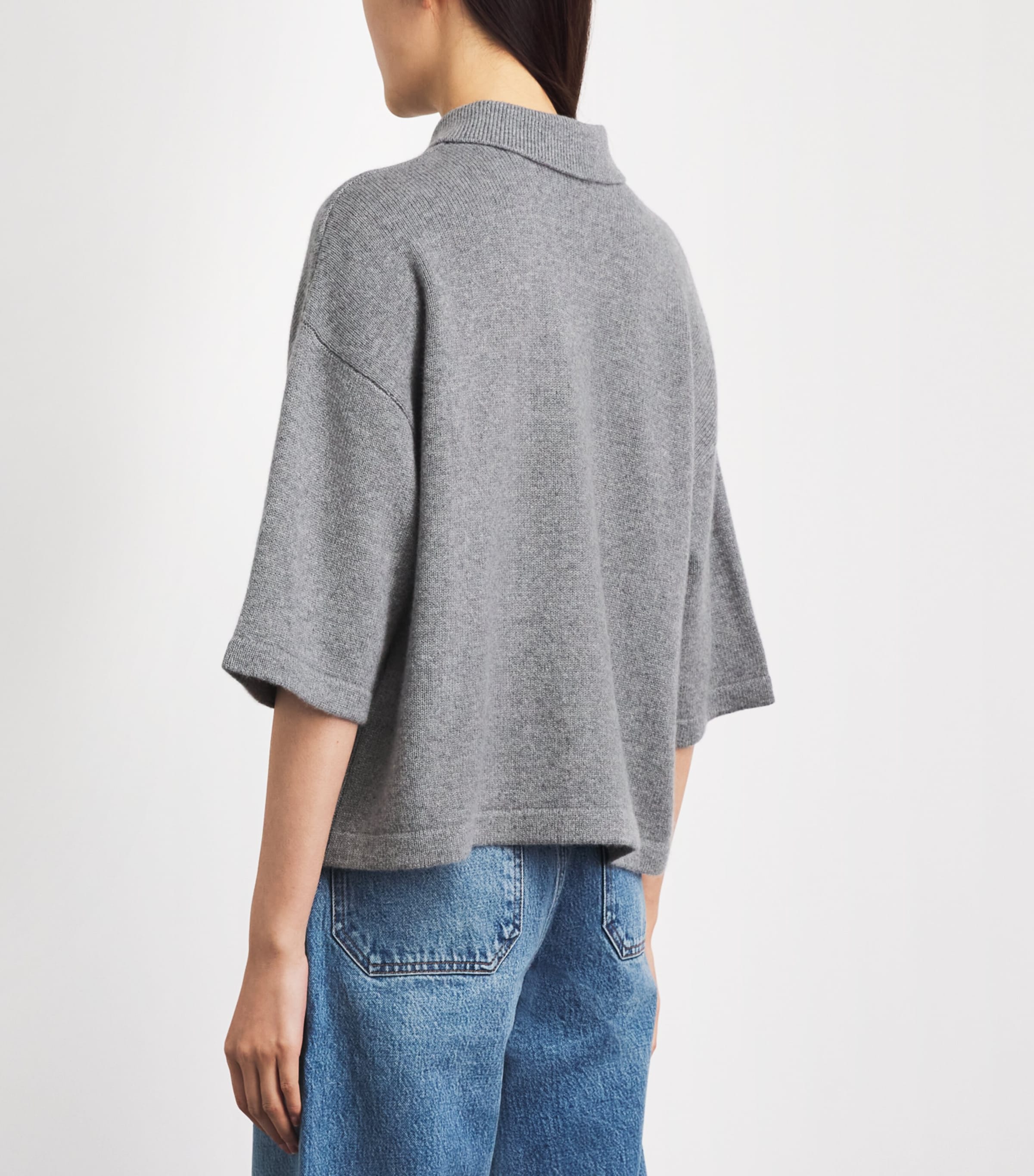 FRAME Womens Cashmere The Academy Polo Shirt Graphite Grey Image 5