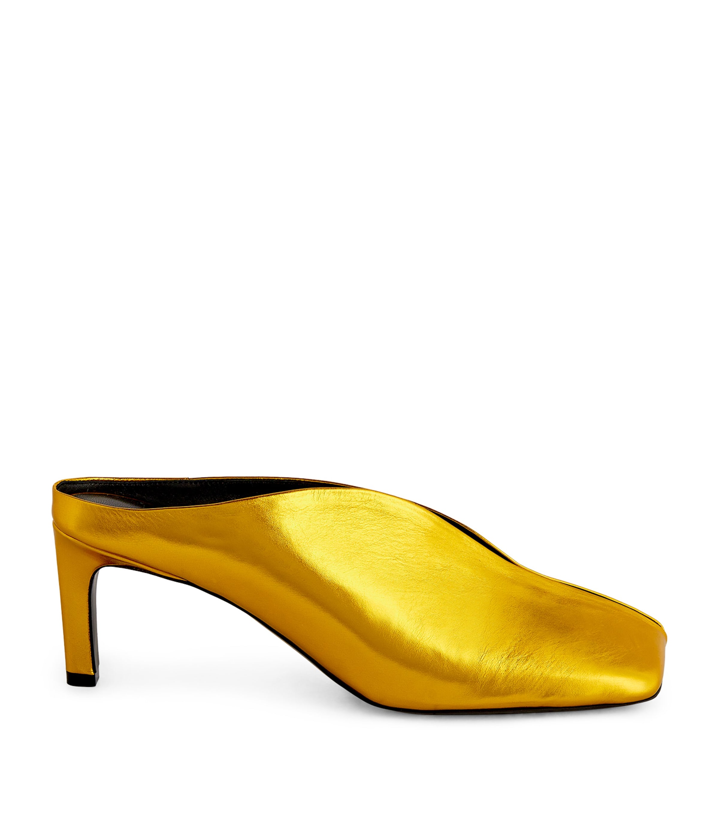 Shop Jil Sander Leather Square-toe Mules 65 In Yellow