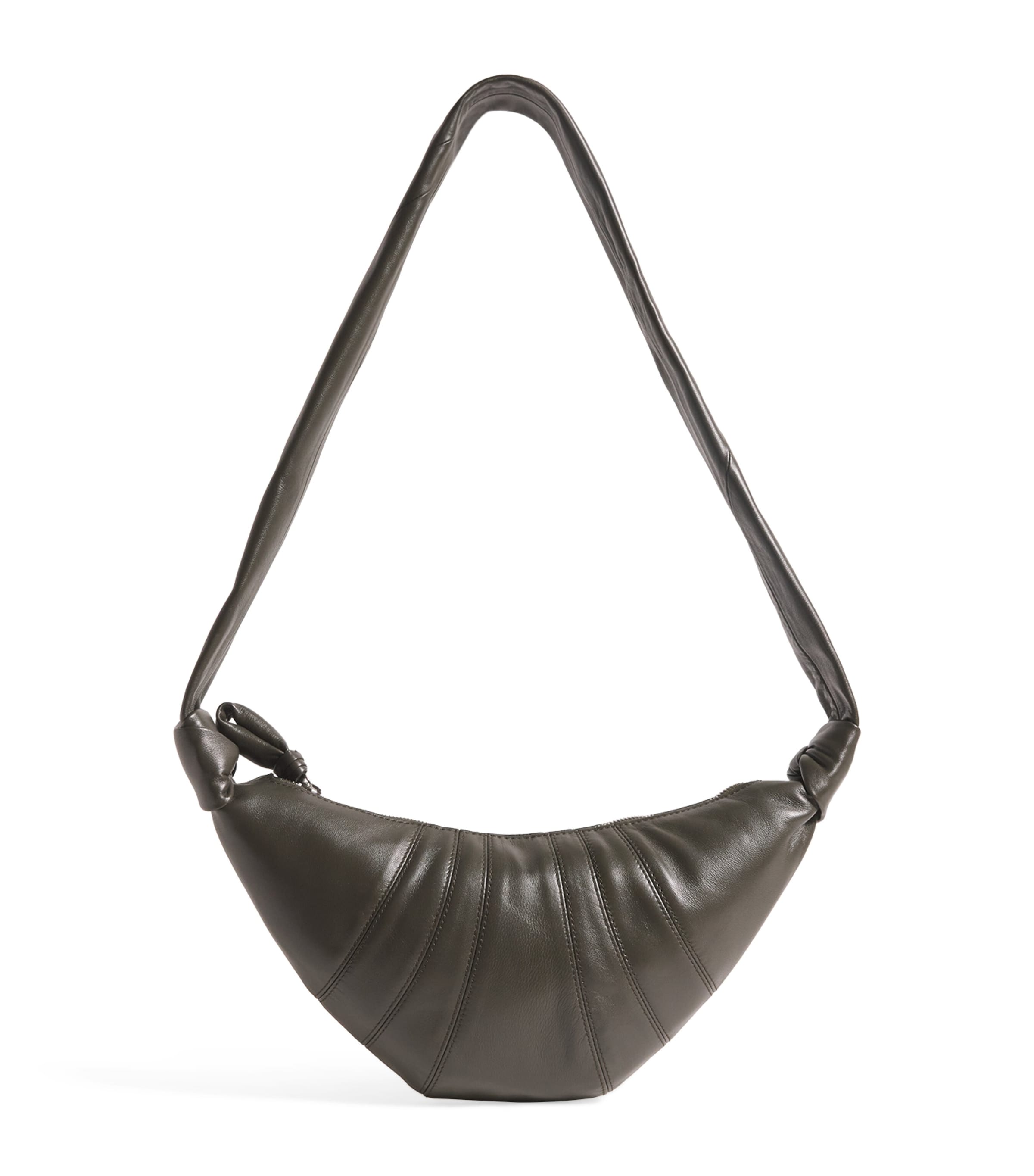 Lemaire Women Dark Brown Nappa Leather Small Croissant Shoulder Bag In Green