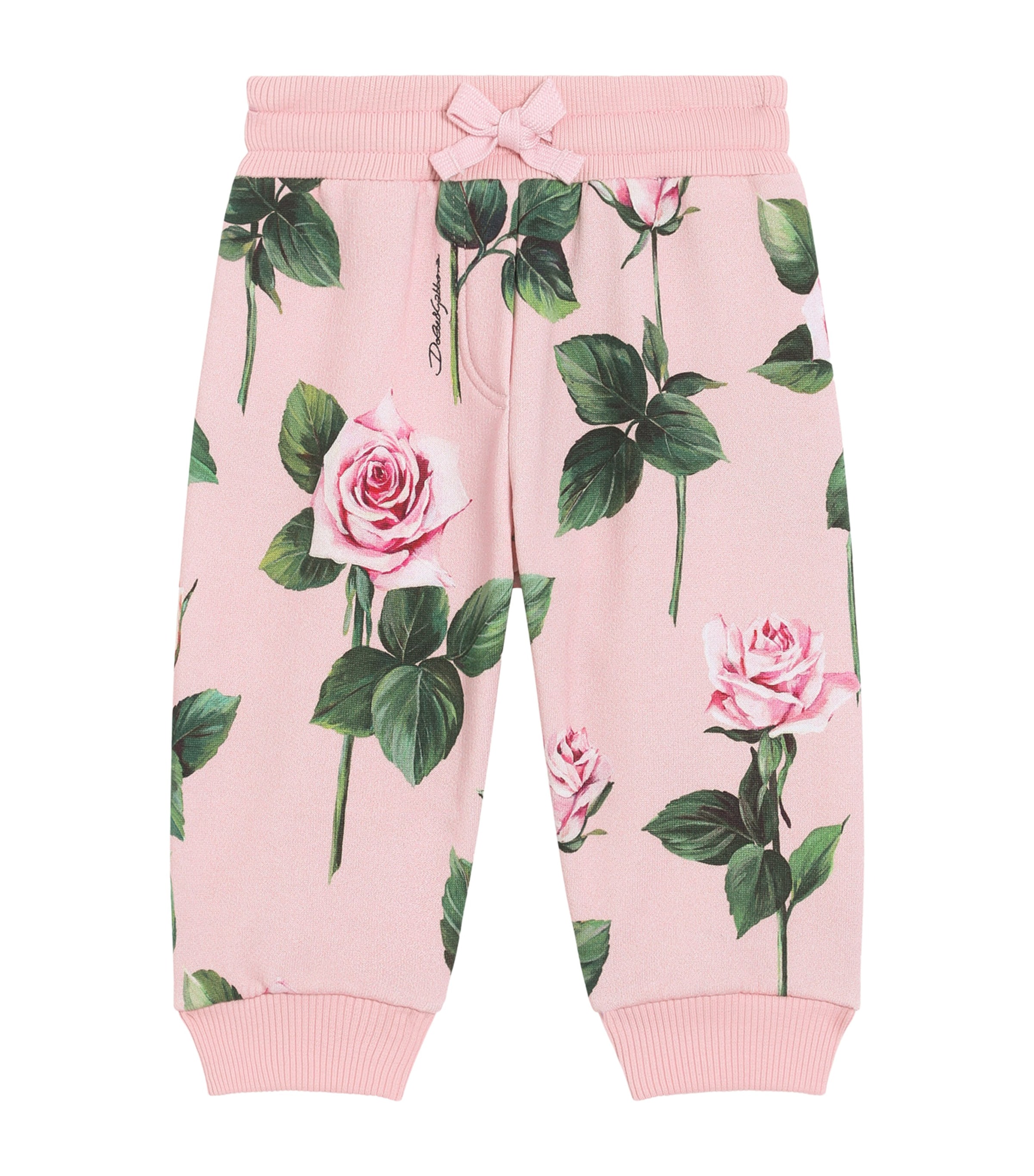 Dolce&Gabbana Kids Cotton Floral Sweatpants (3-30 Months) Rose Image 1