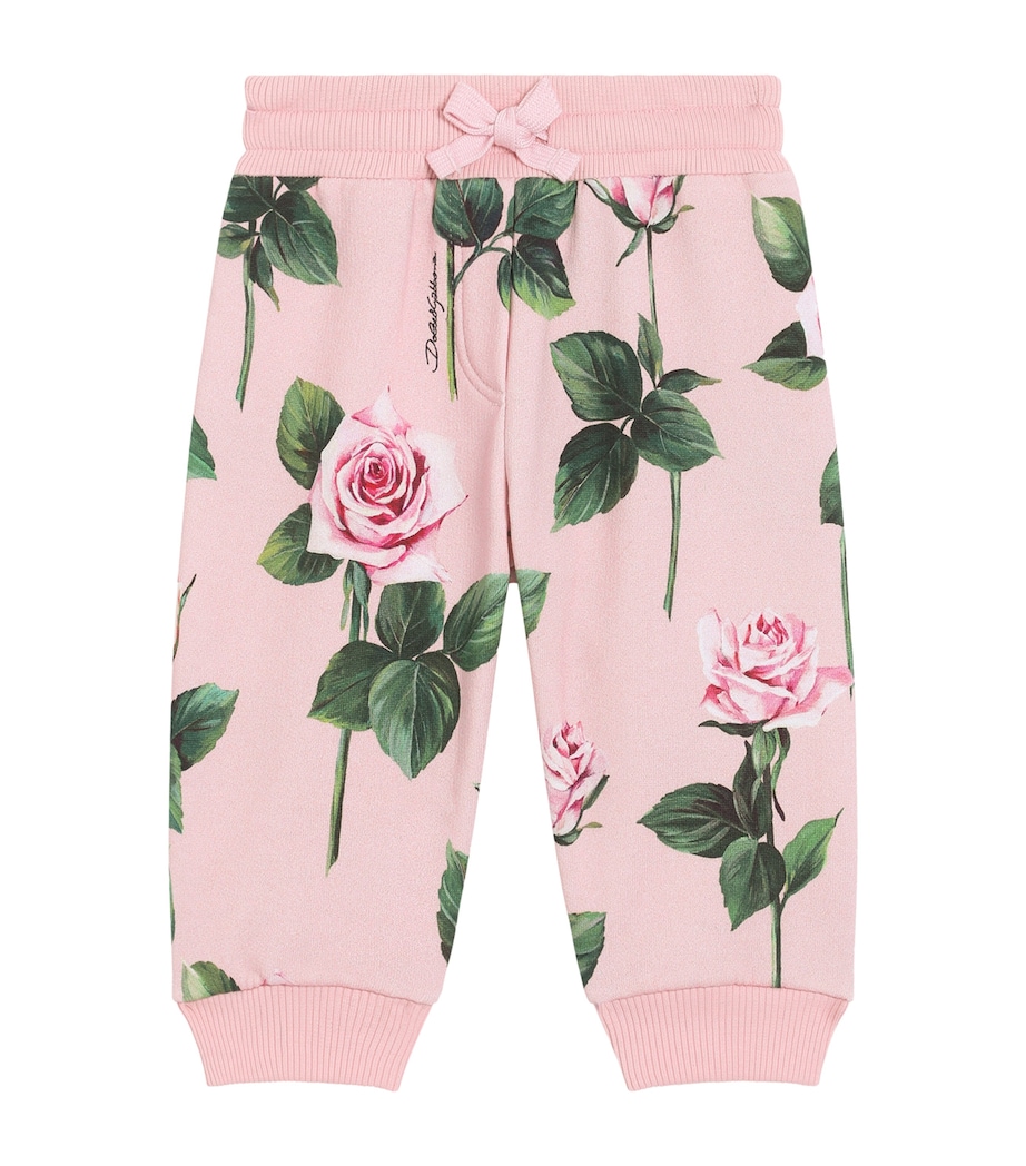 Dolce&Gabbana Kids Cotton Floral Sweatpants (3-30 Months) Rose Image 1
