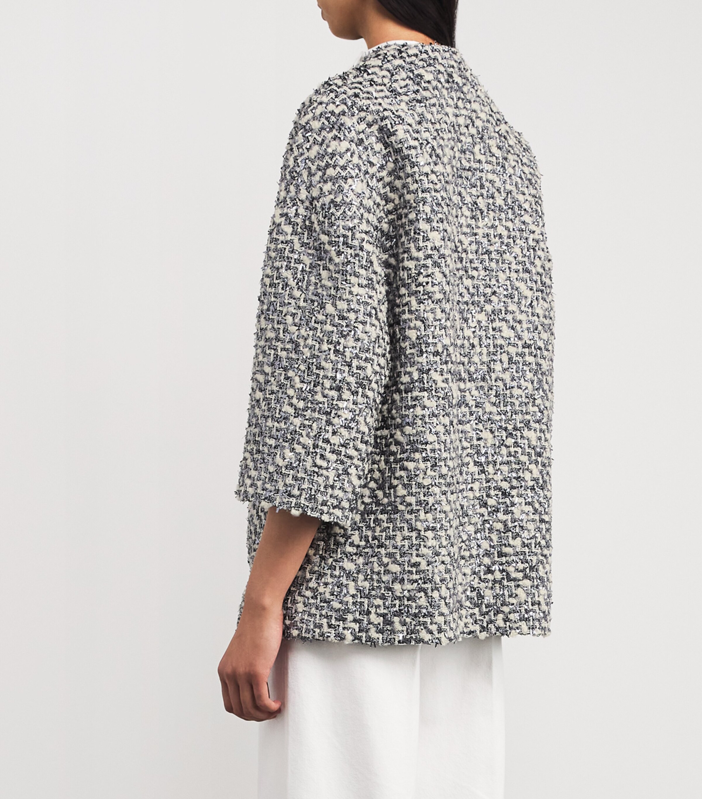 NOMADISSEM Womens Tweed Cropped-Sleeve Jacket Melange Image 4