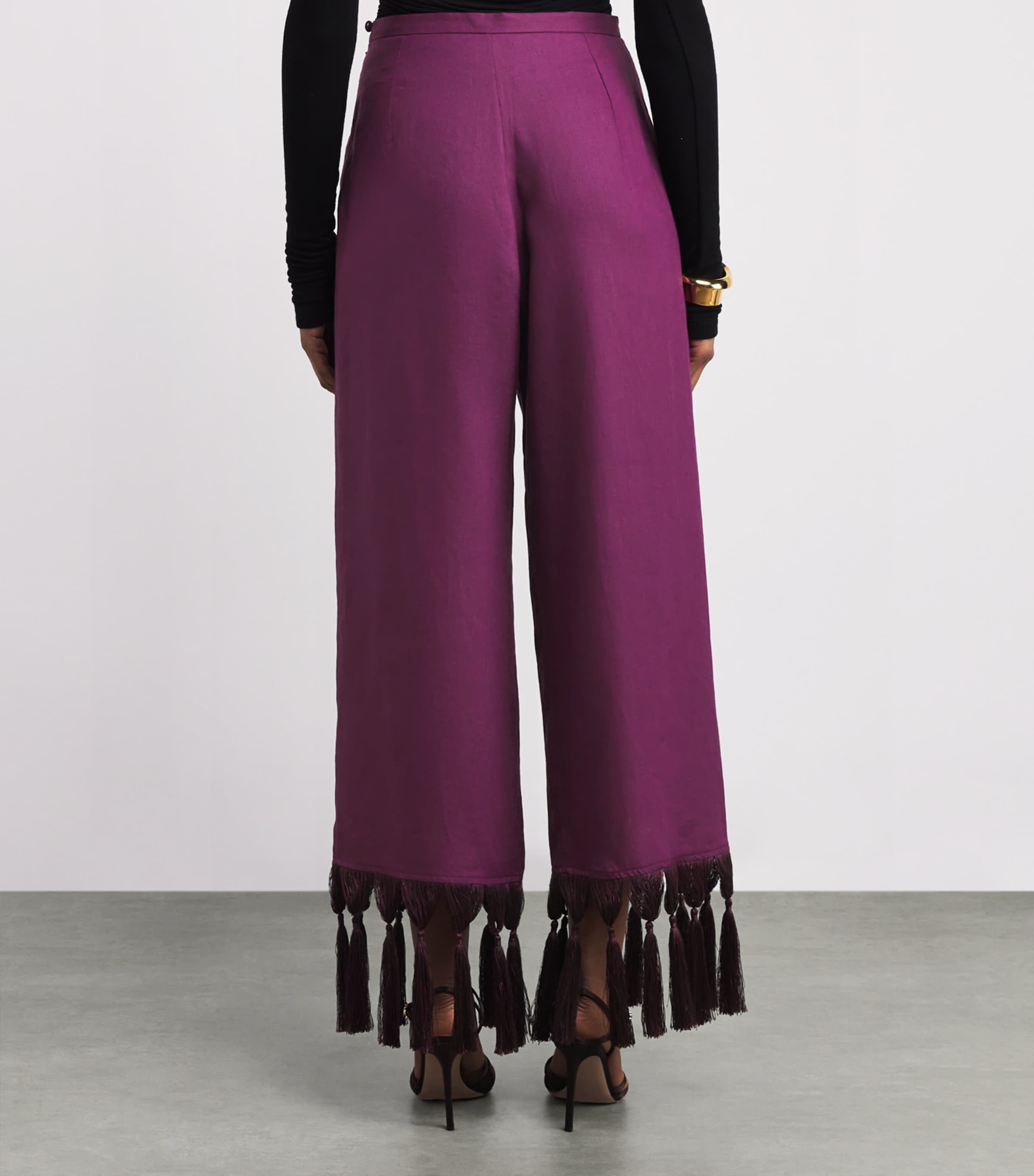 Linen Fringed Marlino Trousers PLUM Image 4