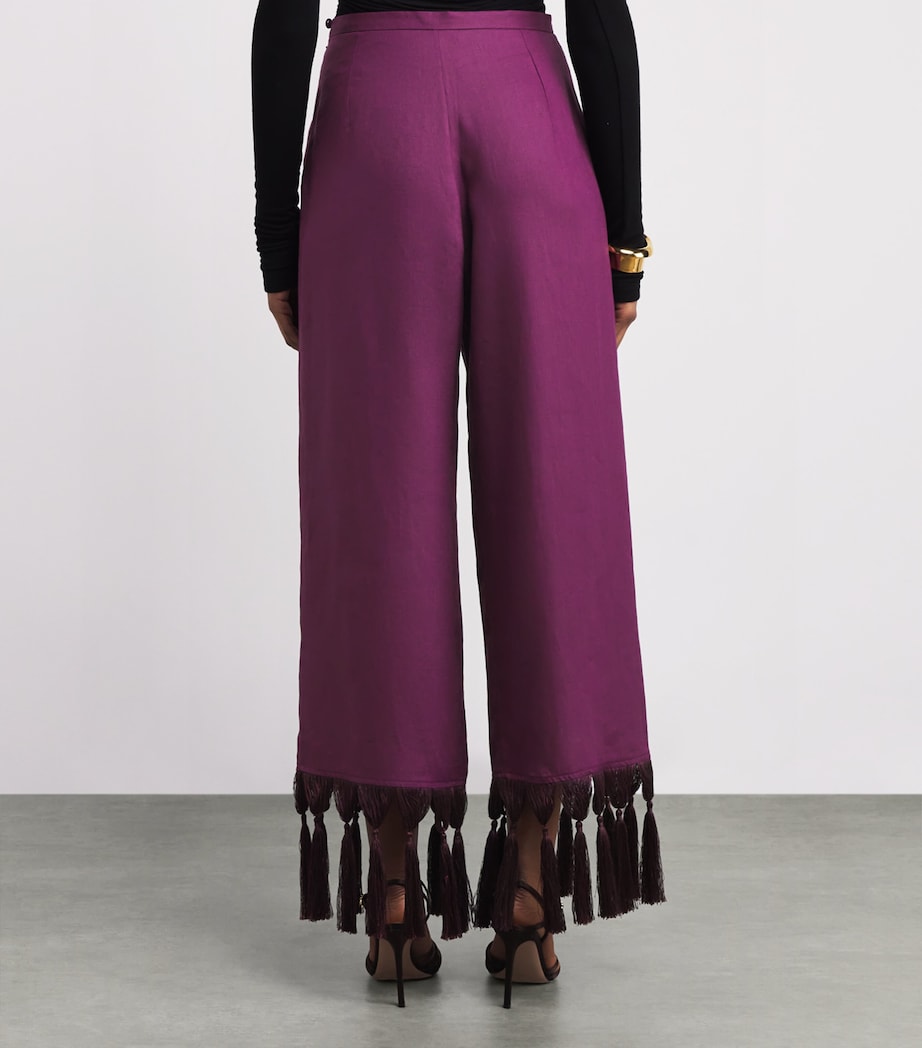Linen Fringed Marlino Trousers PLUM Image 4