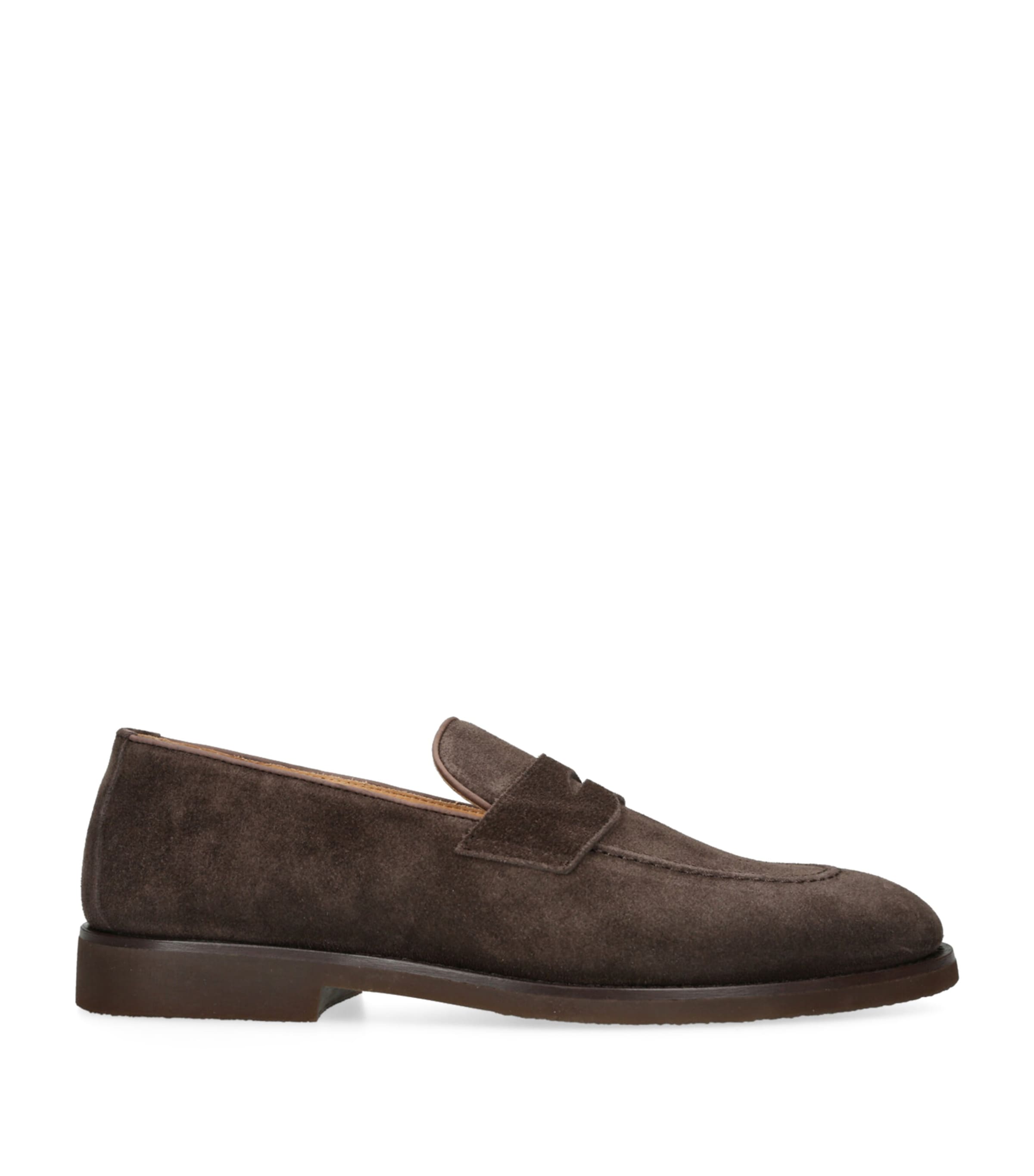 Brunello Cucinelli Suede Penny Loafers In Brown