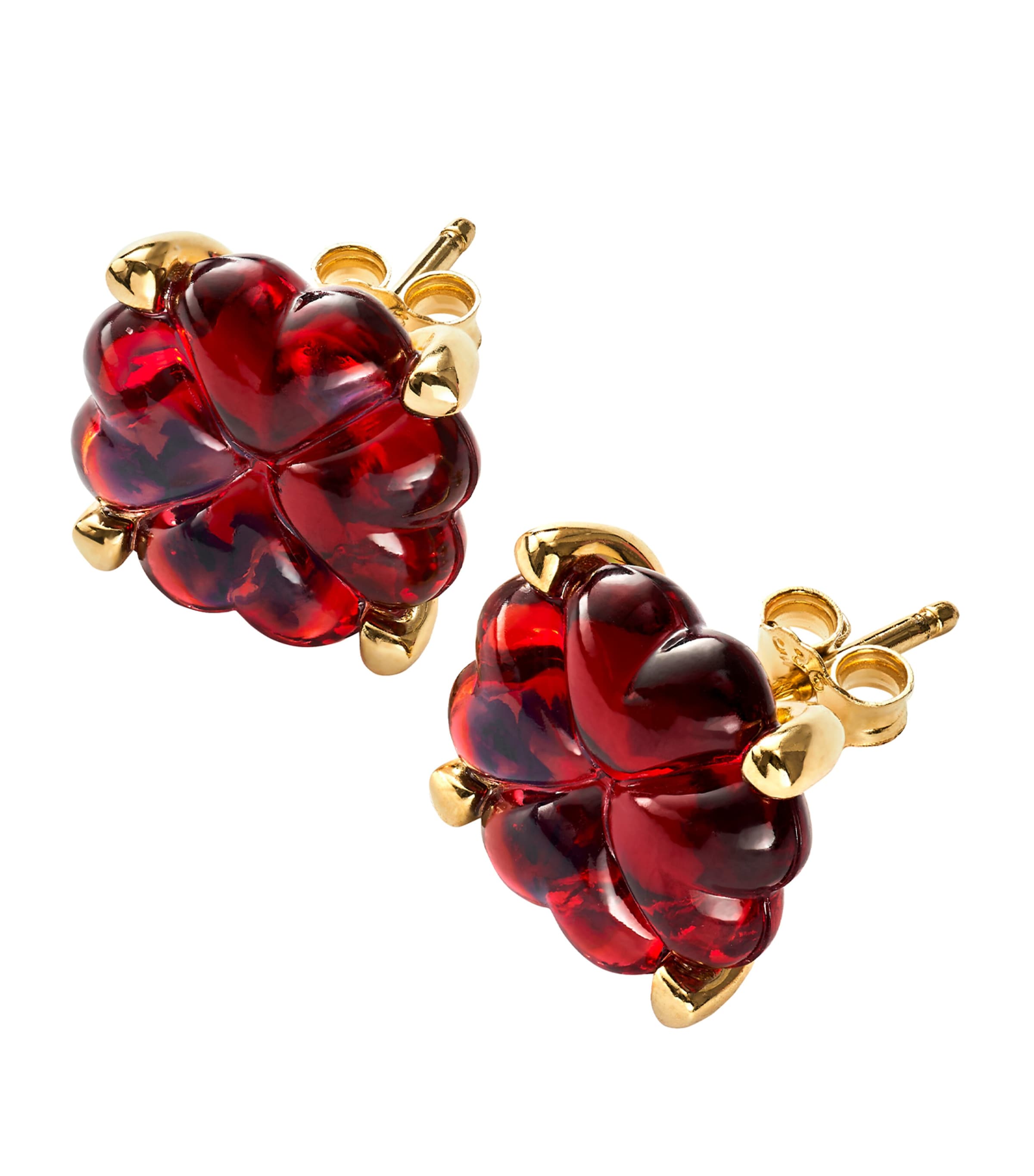 Baccarat Gold Vermeil And Crystal Trèfle Iridescent Stud Earrings In Red