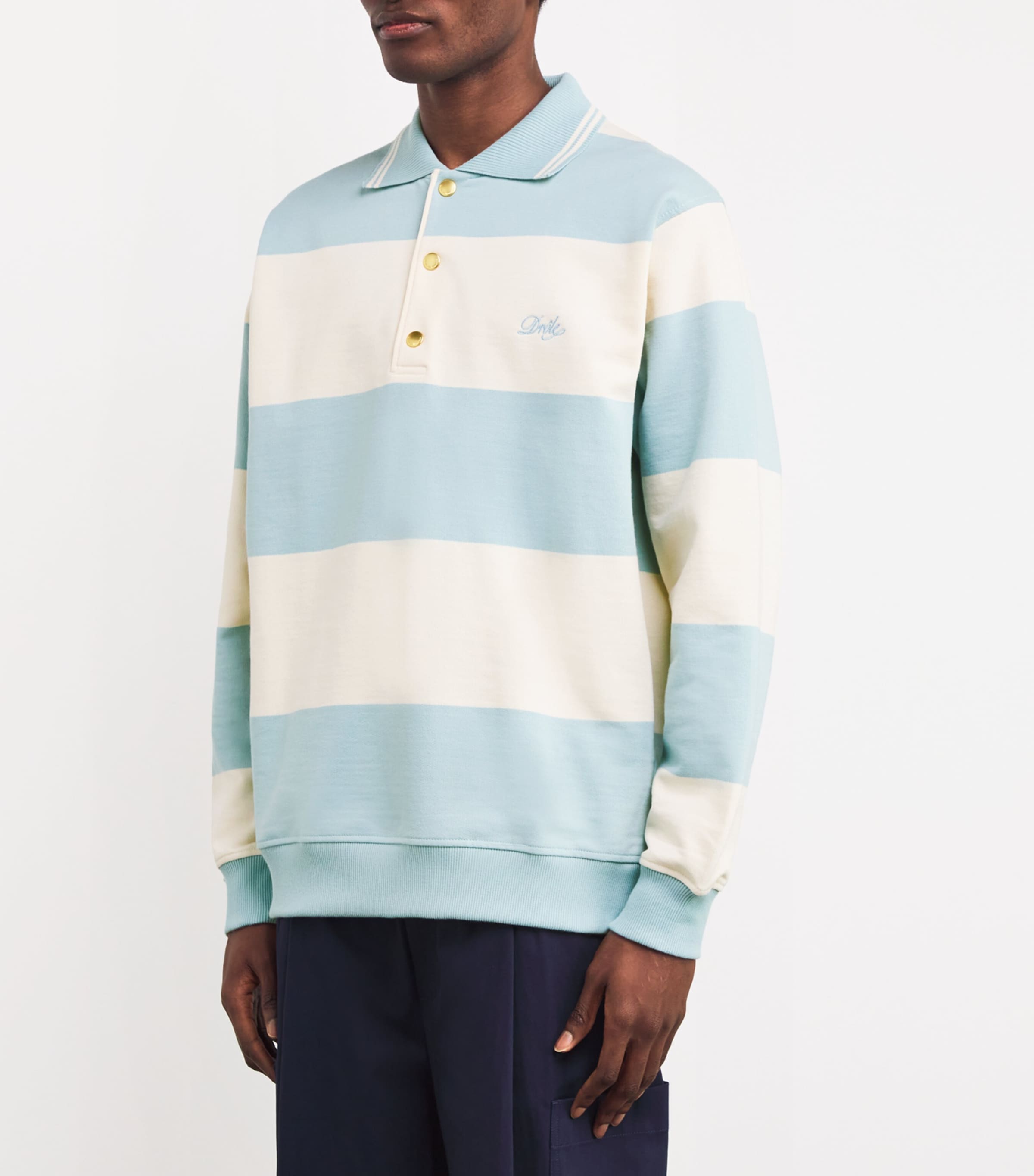 Drôle De Monsieur Mens Cotton Striped Rugby Shirt Blue Image 3