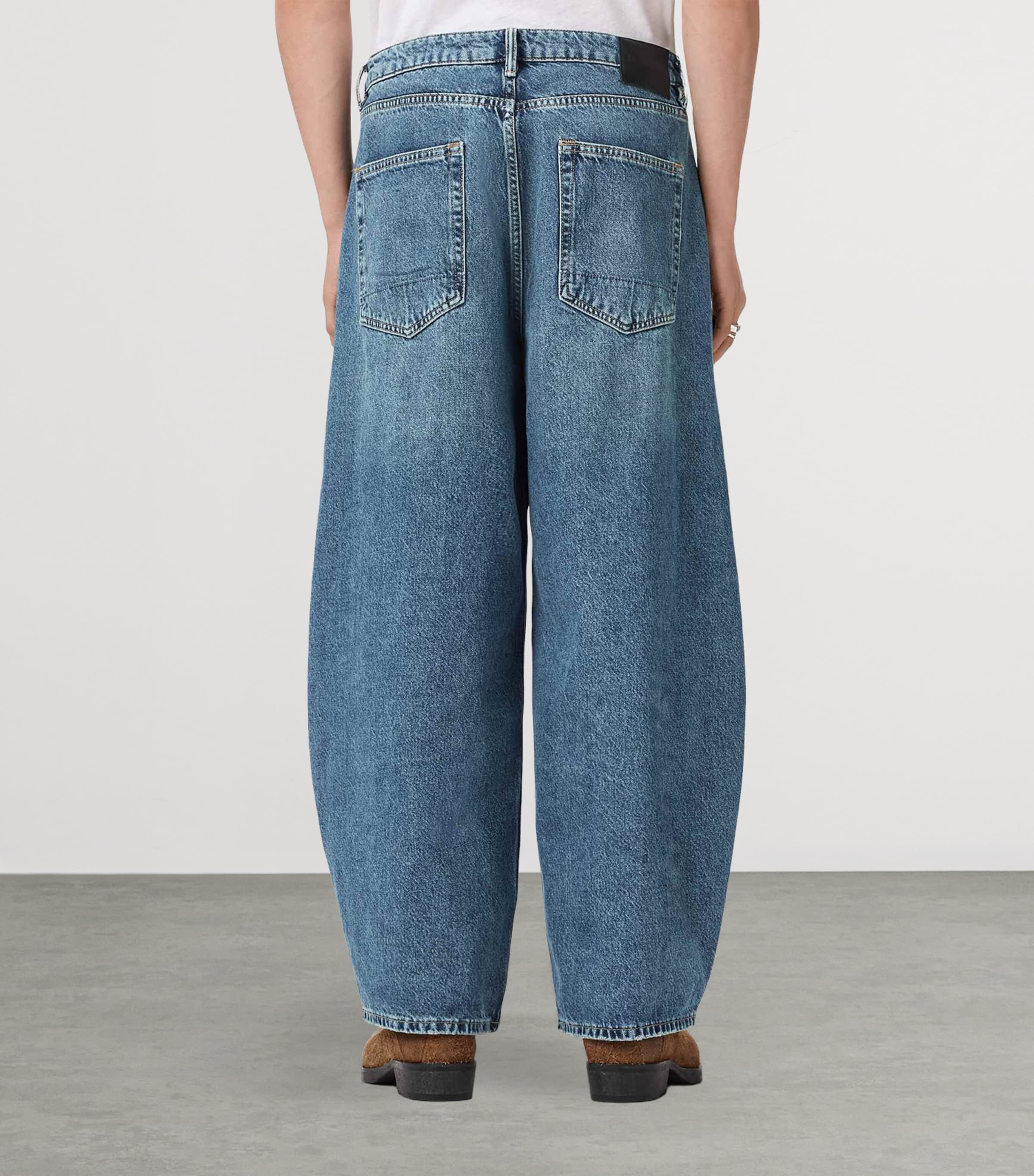 AllSaints Mens Slouch Barrel-Leg Jeans Destroy Mid Indigo Image 4