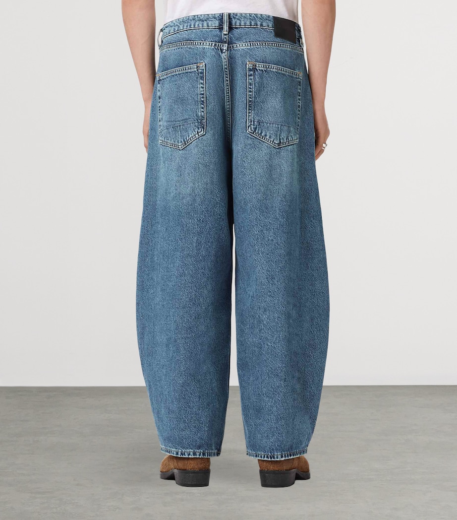 AllSaints Mens Slouch Barrel-Leg Jeans Destroy Mid Indigo Image 4