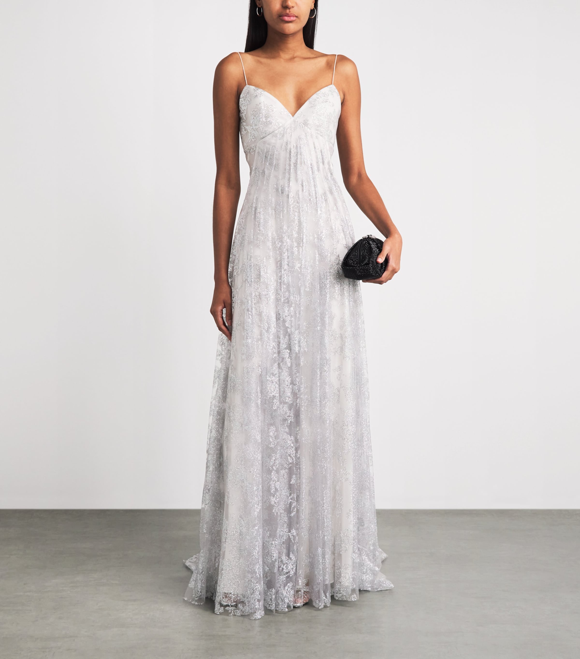 Sandra Mansour Womens Embellished Silent Thread Gown Silver Image 2
