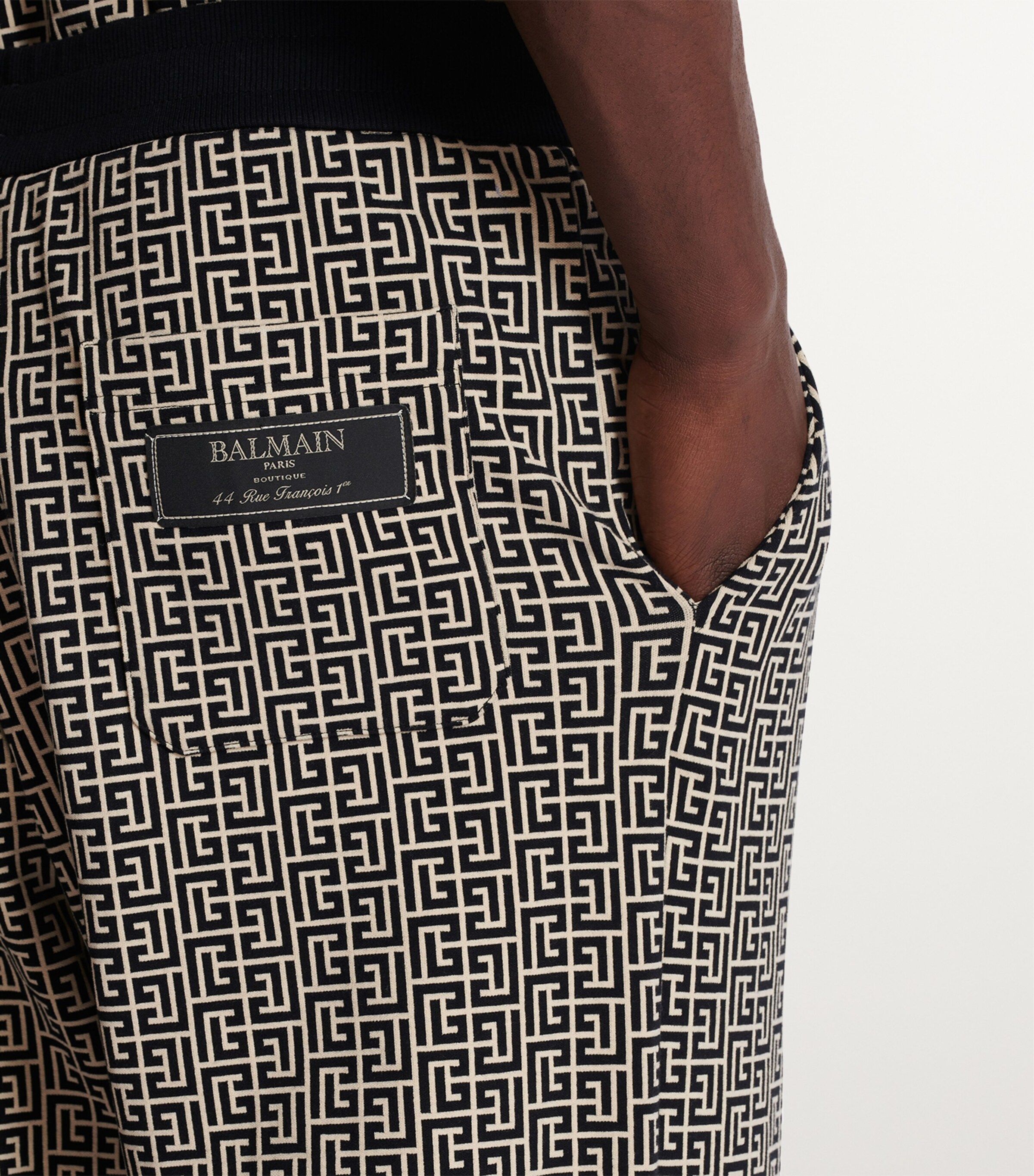 Balmain Mens Jacquard PB Labyrinth Sweatpants Gfe Ivoire/noir Image 5