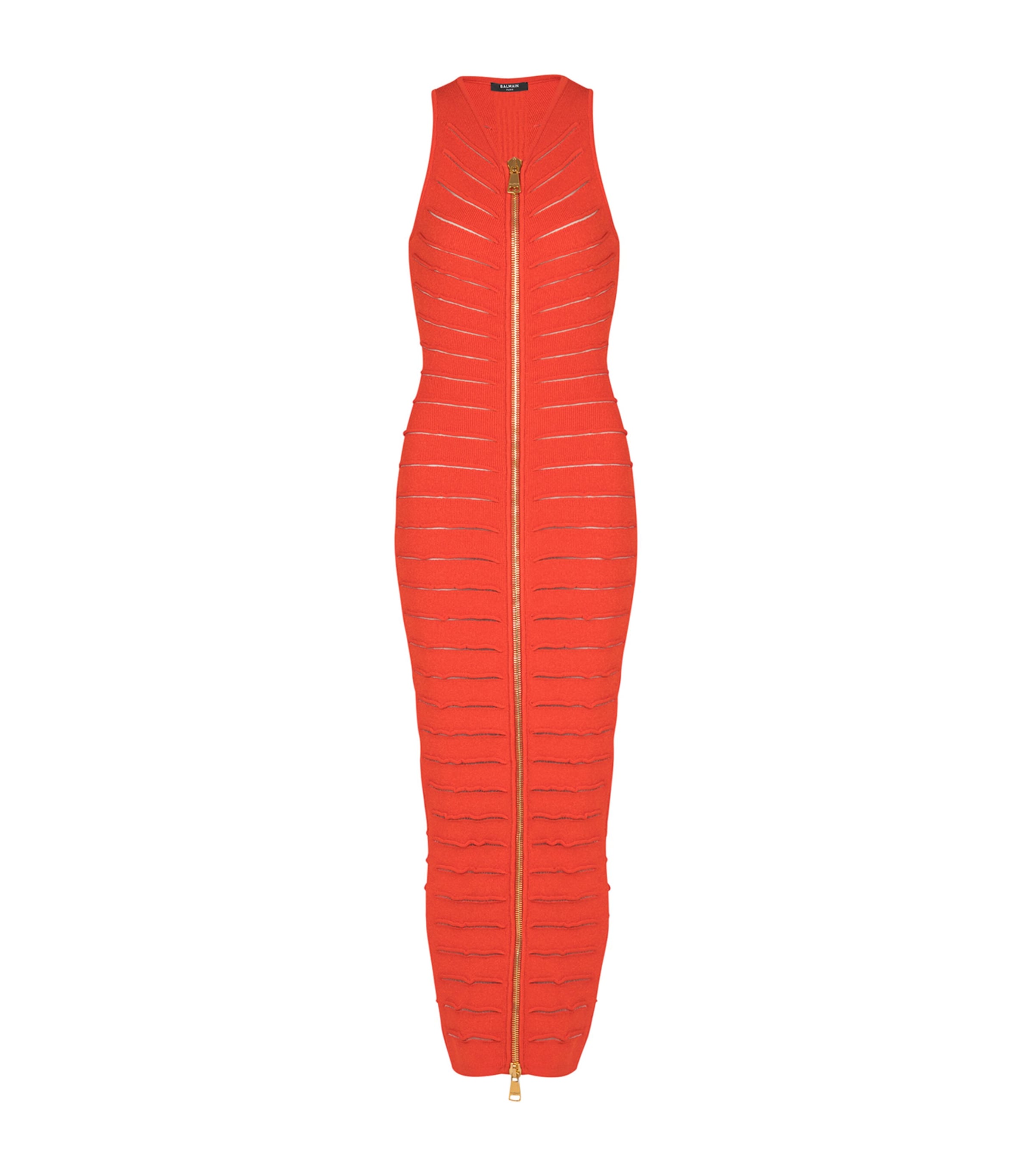 Balmain Long Sleeveless Dress In Crocodile Knit In Red