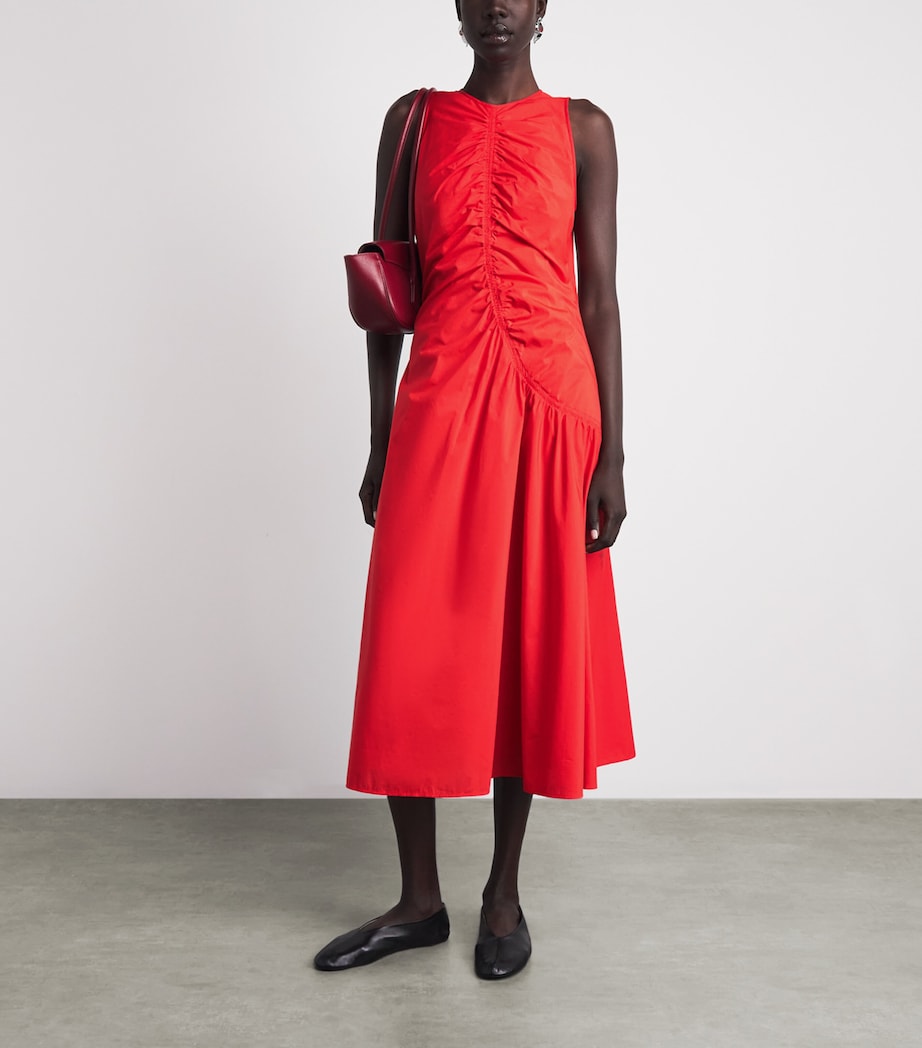 Theory Womens Asymmetric Ruched Midi Dress Uzt Poppy Image 2