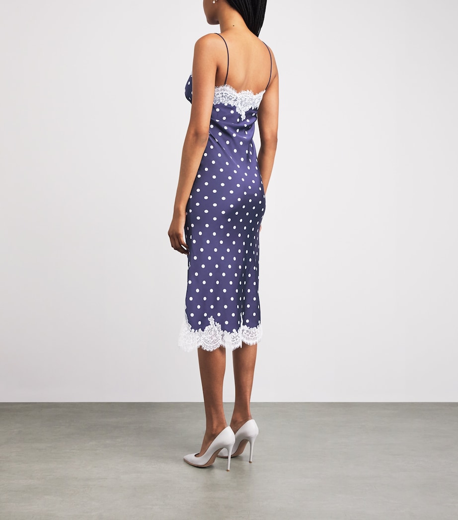 Self-Portrait Womens Satin Lace-Trim Polka-Dot Midi Dress Navy Image 4