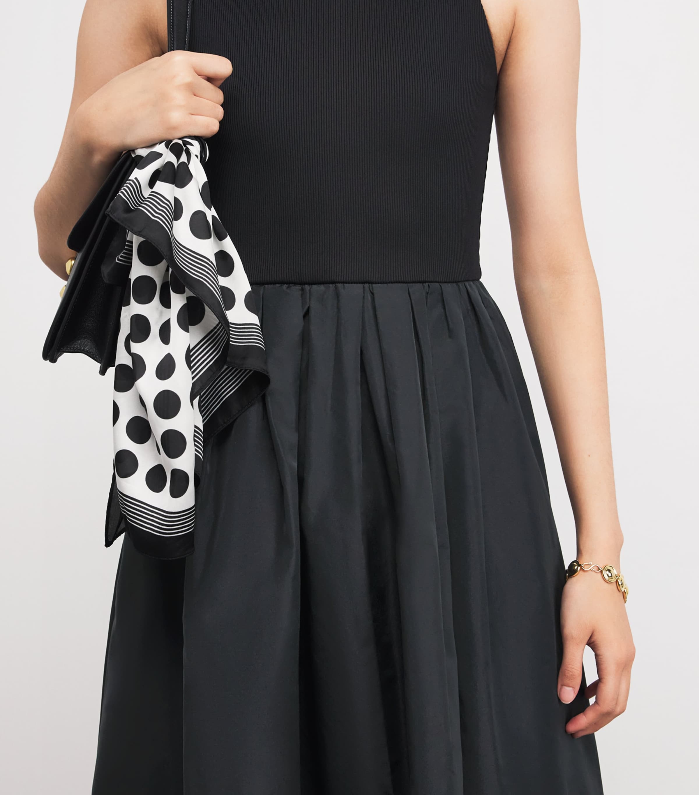 Rib-Knit Taffeta Midi Dress BLACK Image 6