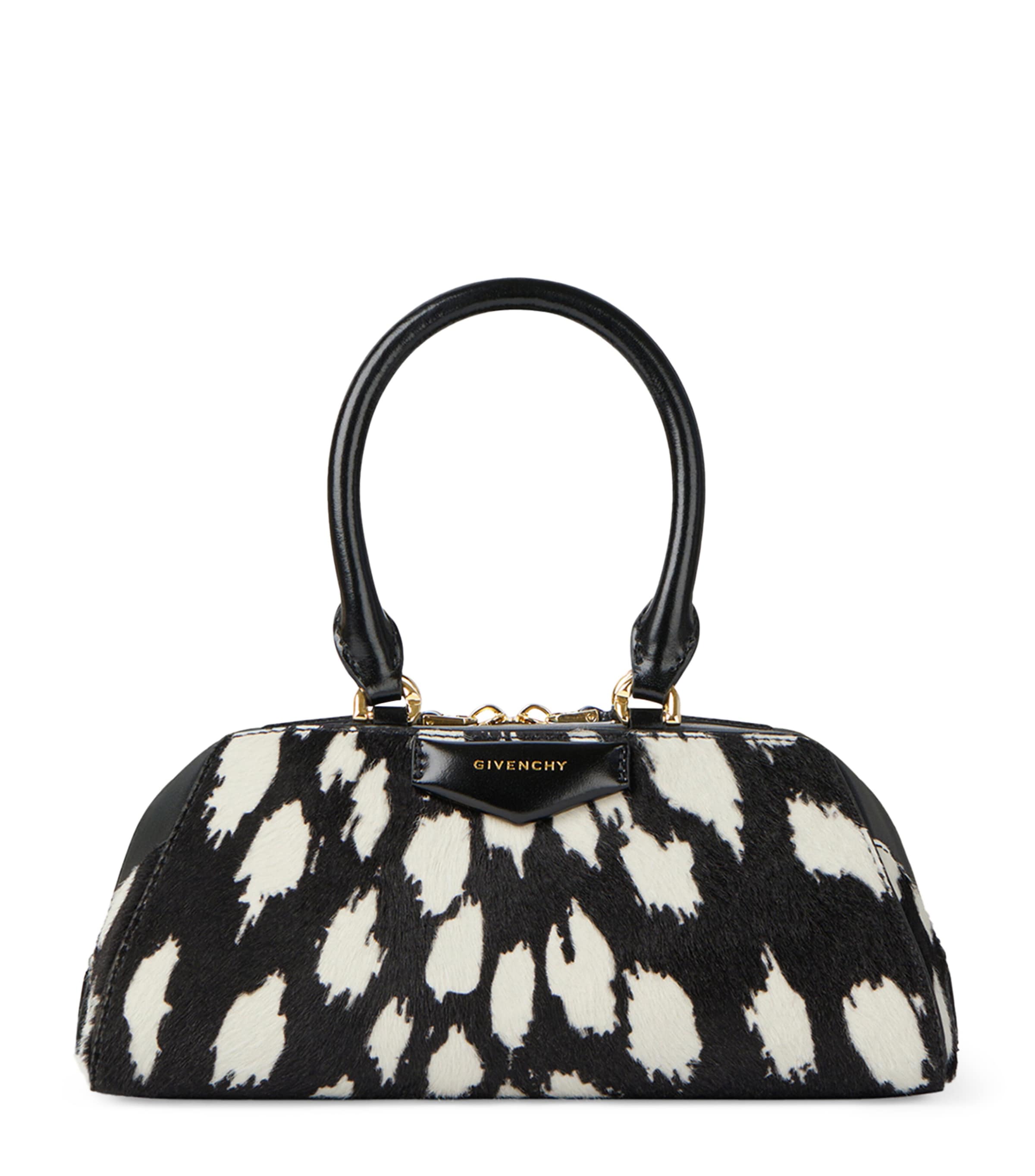 Mini Leather Antigona East-West Top-Handle Bag BLACK/WHITE Image 1