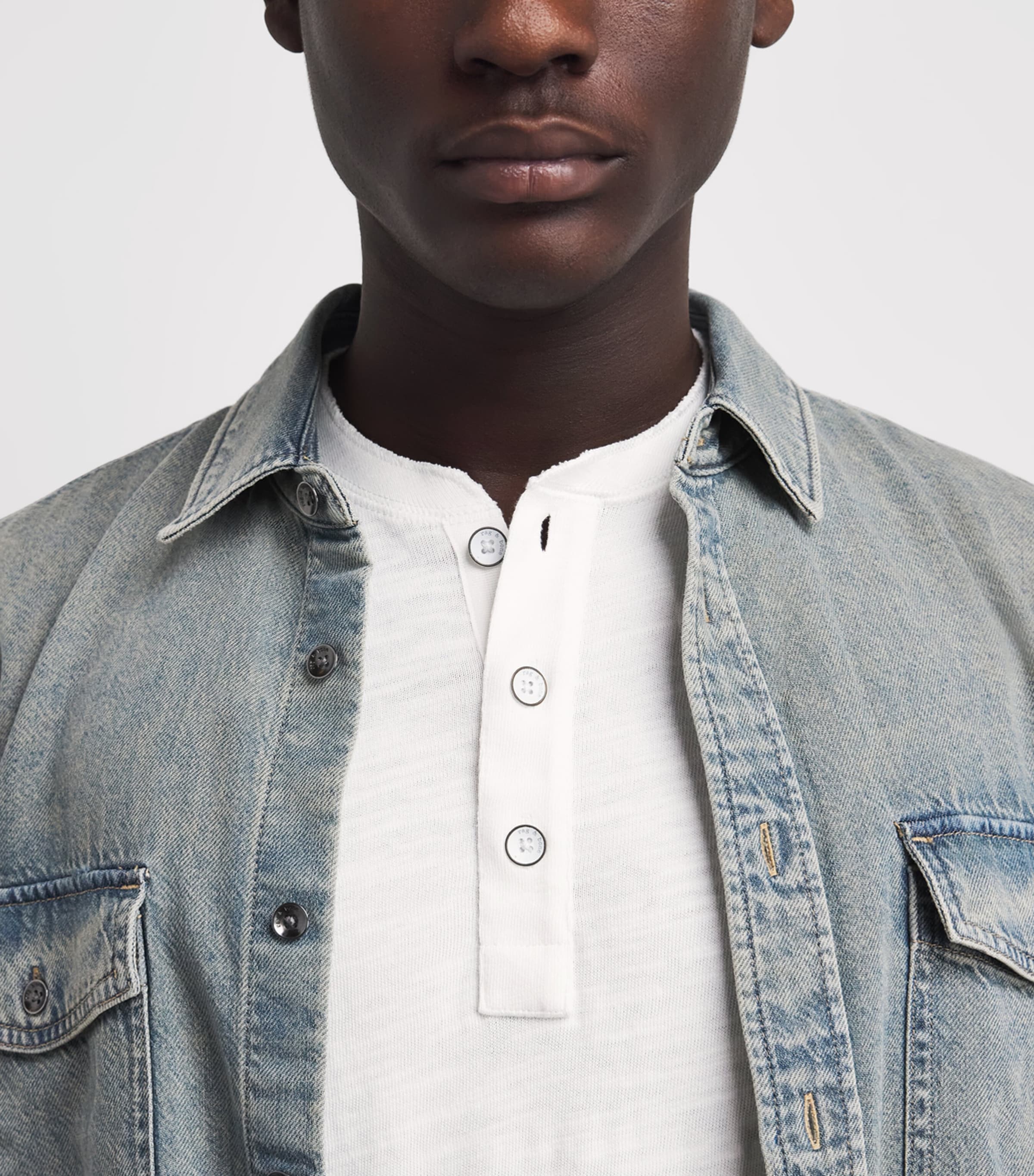 Rag & Bone Mens Cotton Henley Top White Image 3